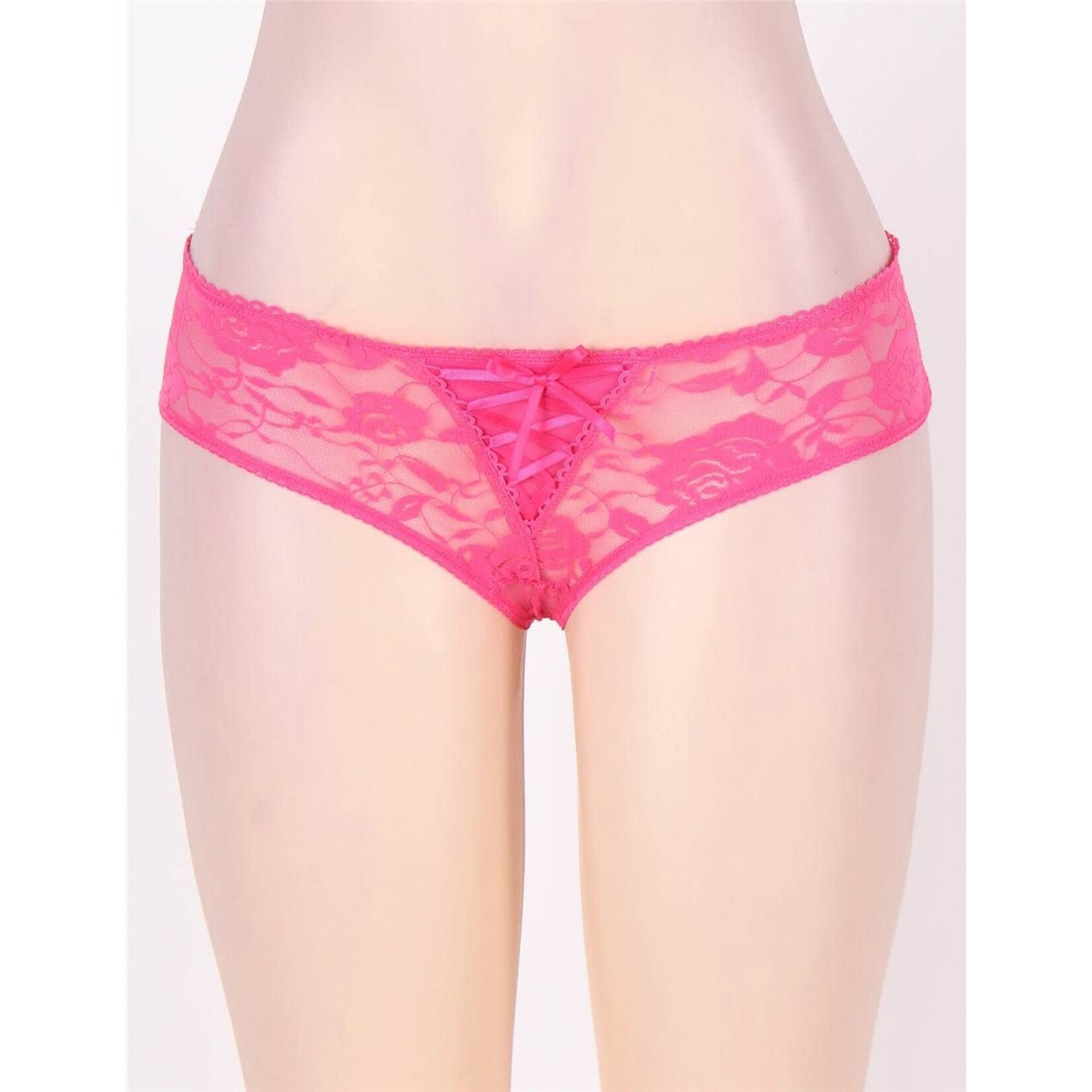 OH YEAH! -  PINK FLORAL LACE STRAPPY OPEN CROTCH PANTY XL-2XL