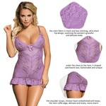 OH YEAH! -  SEXY SLIM PURPLE LACE DEEP V NECK SLEEPWEAR WITH THONG M-L
