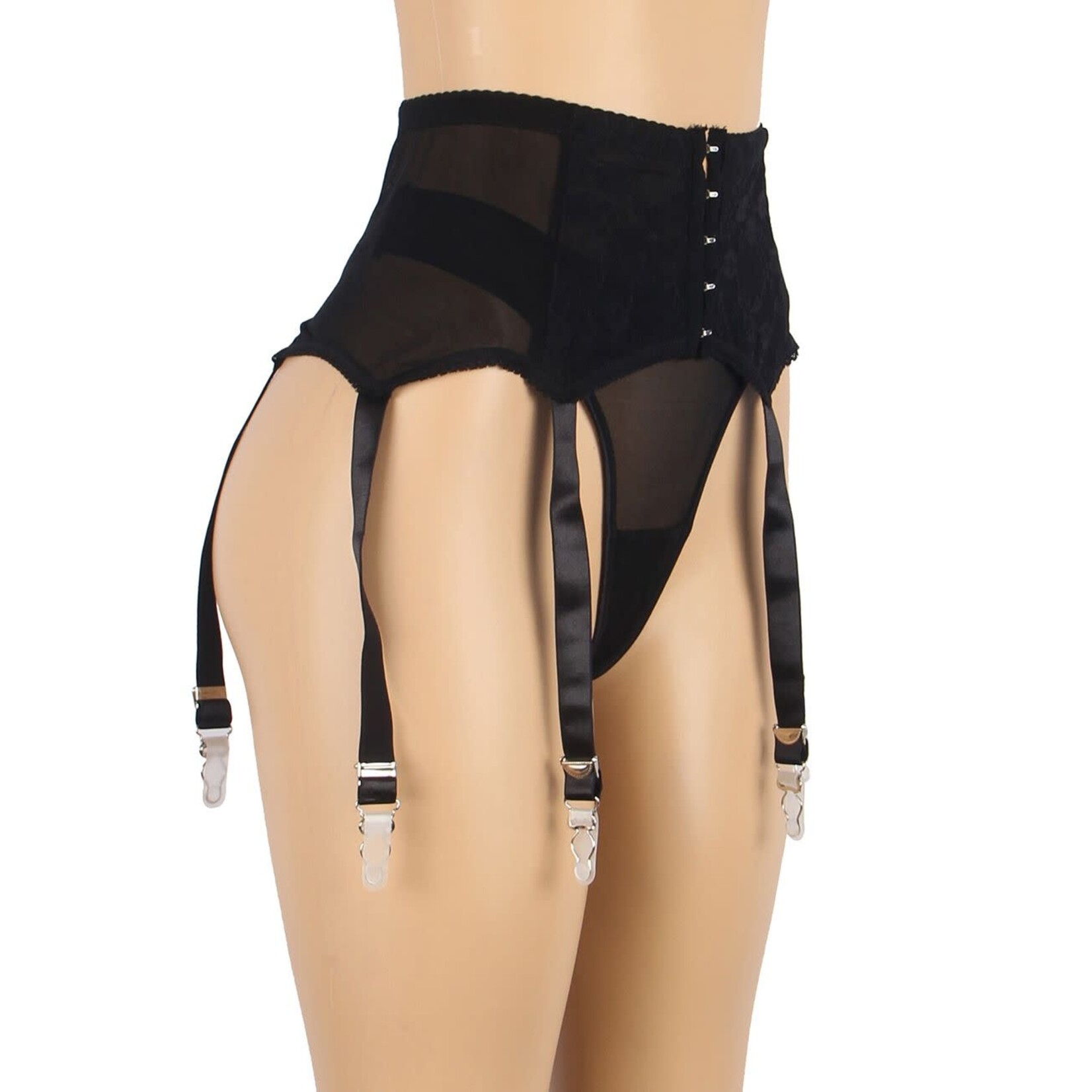 OH YEAH! -  BLACK SEXY LACE GARTER FIVE HOOK AND EYE PANTY XS-S