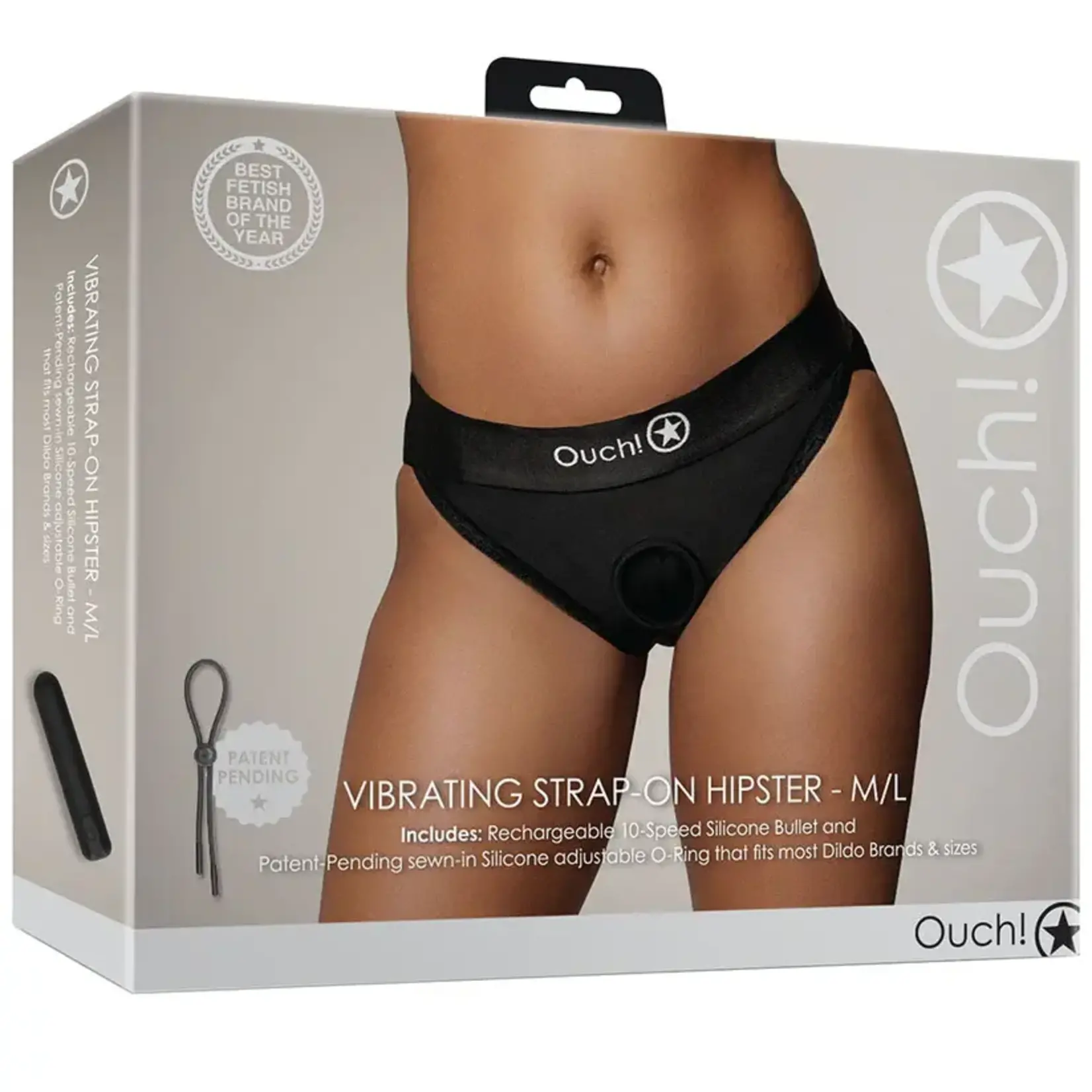 OUCH OUCH! BLACK VIBRATING STRAP-ON HIPSTER M/L