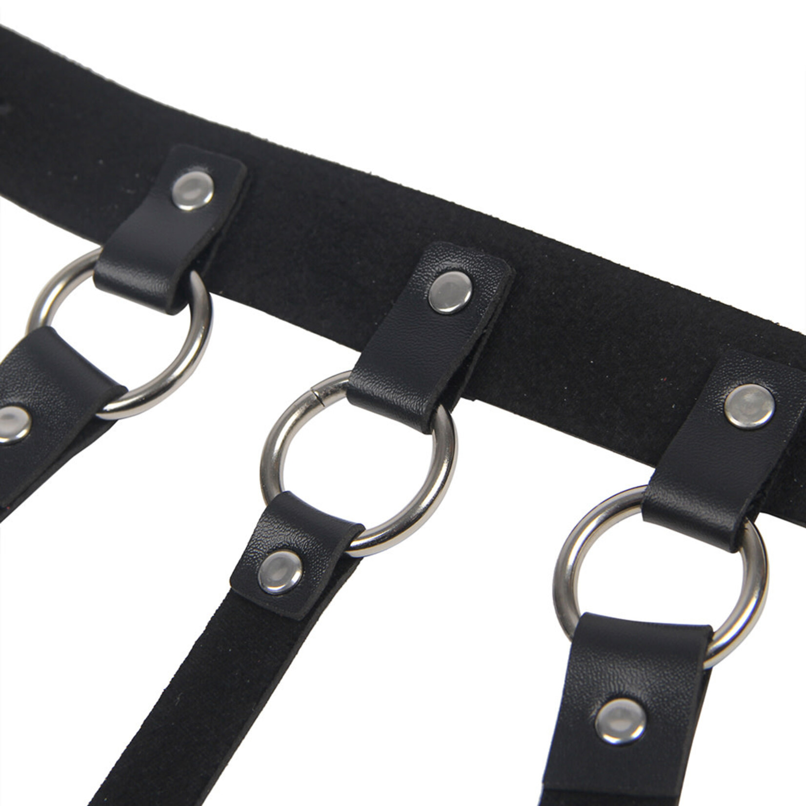 OH YEAH! -  WILD BLACK LEATHER CHEST PUNK BONDAGE BELT WITH CHAIN ONE SIZE