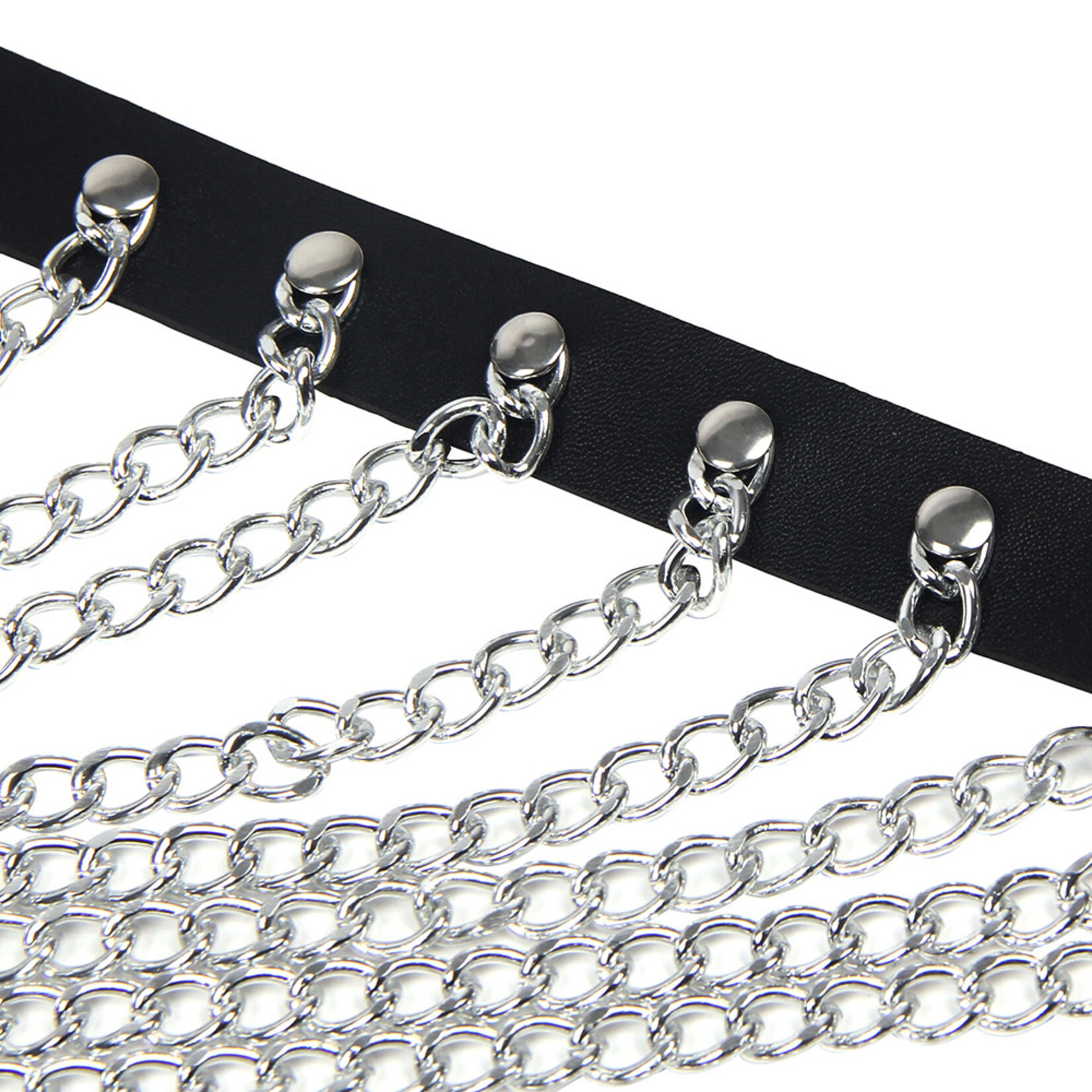 OH YEAH! -  WILD BLACK LEATHER CHEST PUNK BONDAGE BELT WITH CHAIN ONE SIZE
