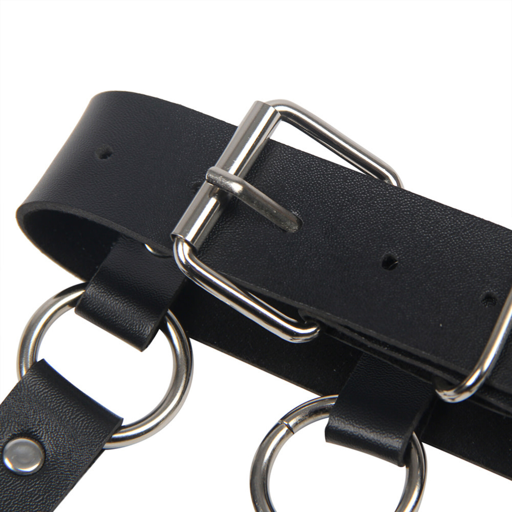 OH YEAH! -  WILD BLACK LEATHER CHEST PUNK BONDAGE BELT WITH CHAIN ONE SIZE
