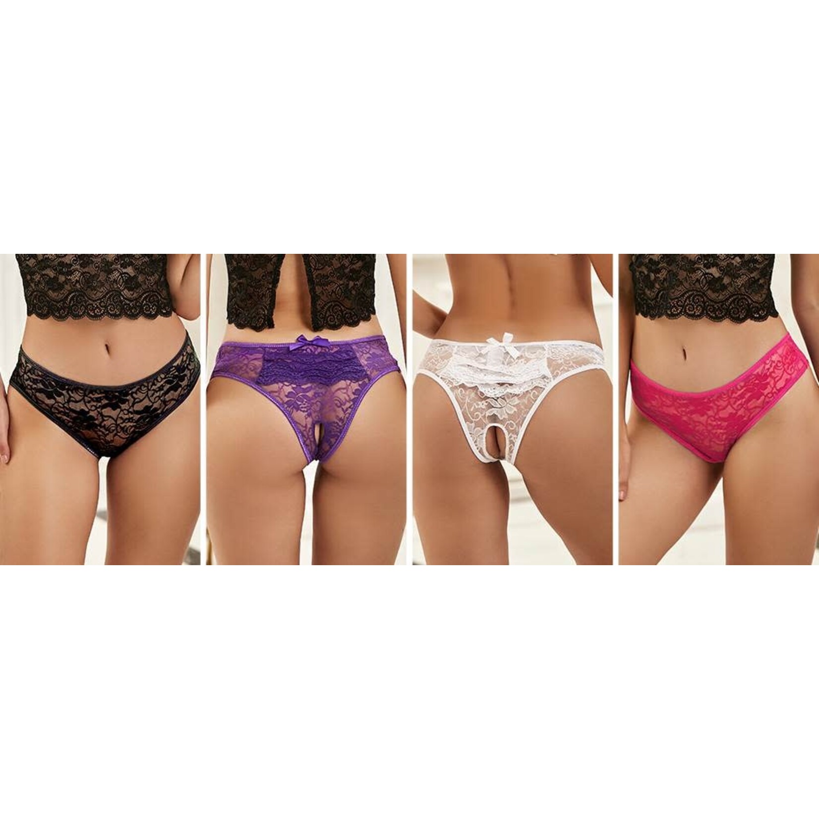 OH YEAH! -  OPEN CROTCH FLORAL LACE PANTY 4IN1 BOX XS-S