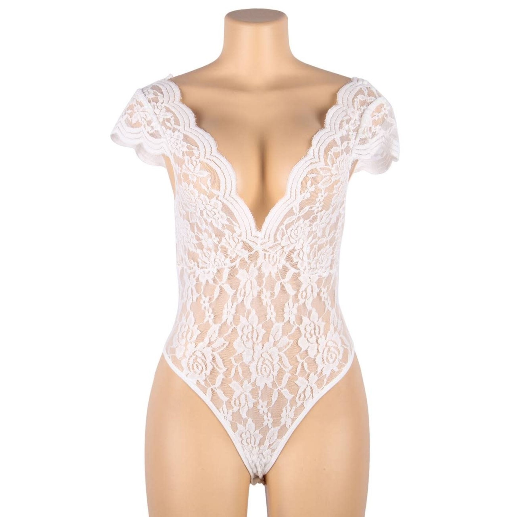 OH YEAH! -  SEXY WHITE DEEP V BACKLESS FULL LACE TEDDY M-L