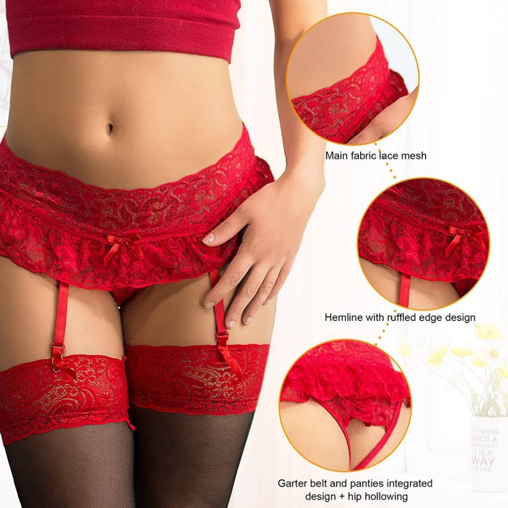 OH YEAH! -  RED SEXY LACE GARTER PANTY M-L