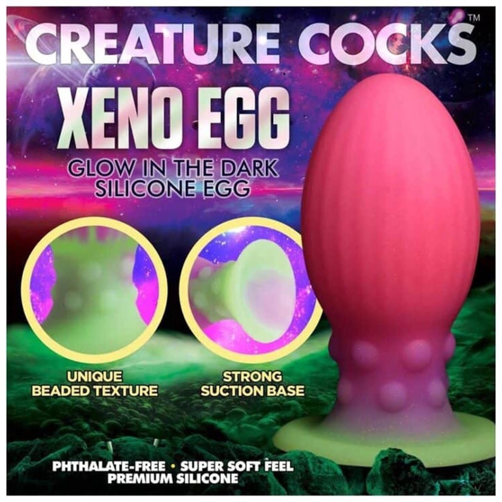 CREATURE COCKS CREATURE COCKS - XL XENO EGG GLOW IN THE DARK SILICONE EGG
