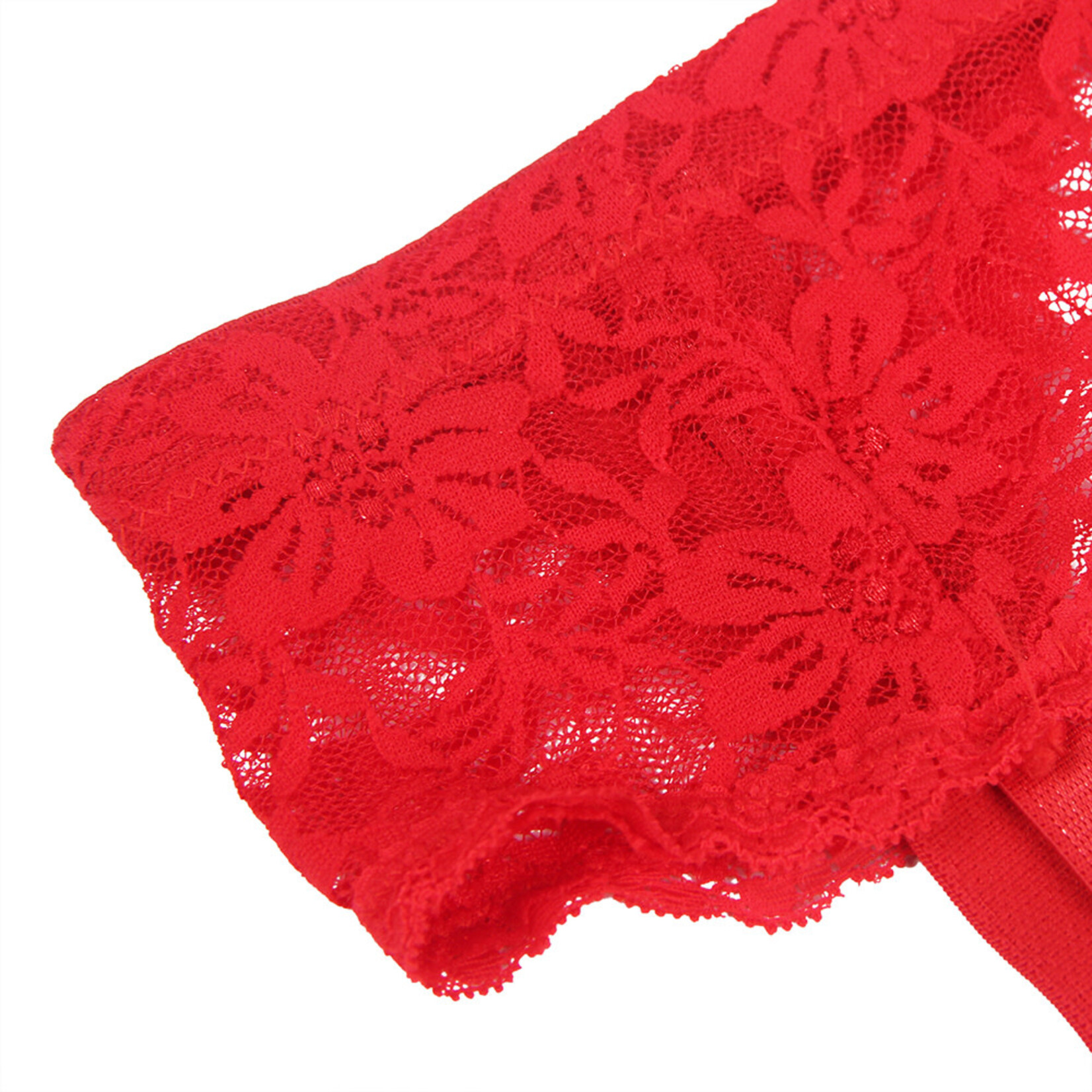 OH YEAH! -  RED LACE METAL BUTTON G STRING PANTIES WITH GARTER BELT XL-2XL