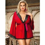 OH YEAH! -  SEXY LONG SLEEVE MESH RED PLUS SIZE SLEEPWEAR WITH BELT XL-2XL