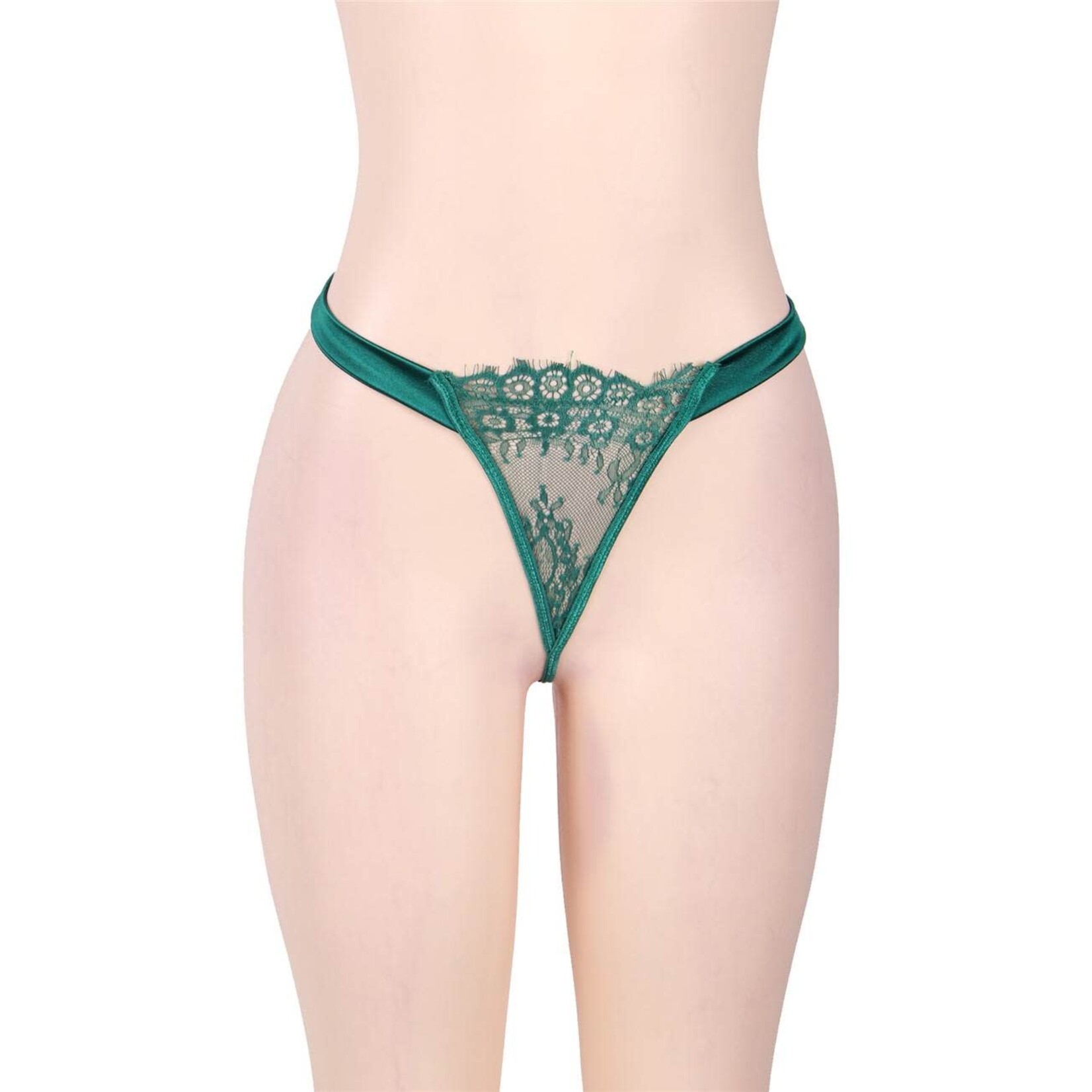 OH YEAH! -  ELEGANT EYELASH LACE GARTER GREEN LINGERIE WITH UNDERWIRE XS-S