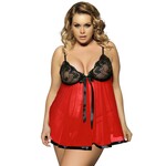 OH YEAH! -  BLACK RED SEXY RHINESTONE PLUS SIZE SEE-THROUGH NIGHTDRESS XL