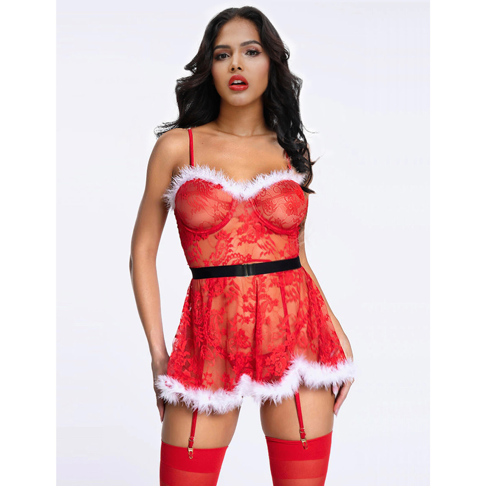 OH YEAH! -  CHRISTMAS SEXY FLORAL BABYDOLL WITH GARTER BELT M-L