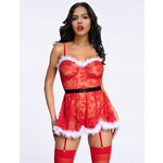 OH YEAH! -  CHRISTMAS SEXY FLORAL BABYDOLL WITH GARTER BELT XS-S