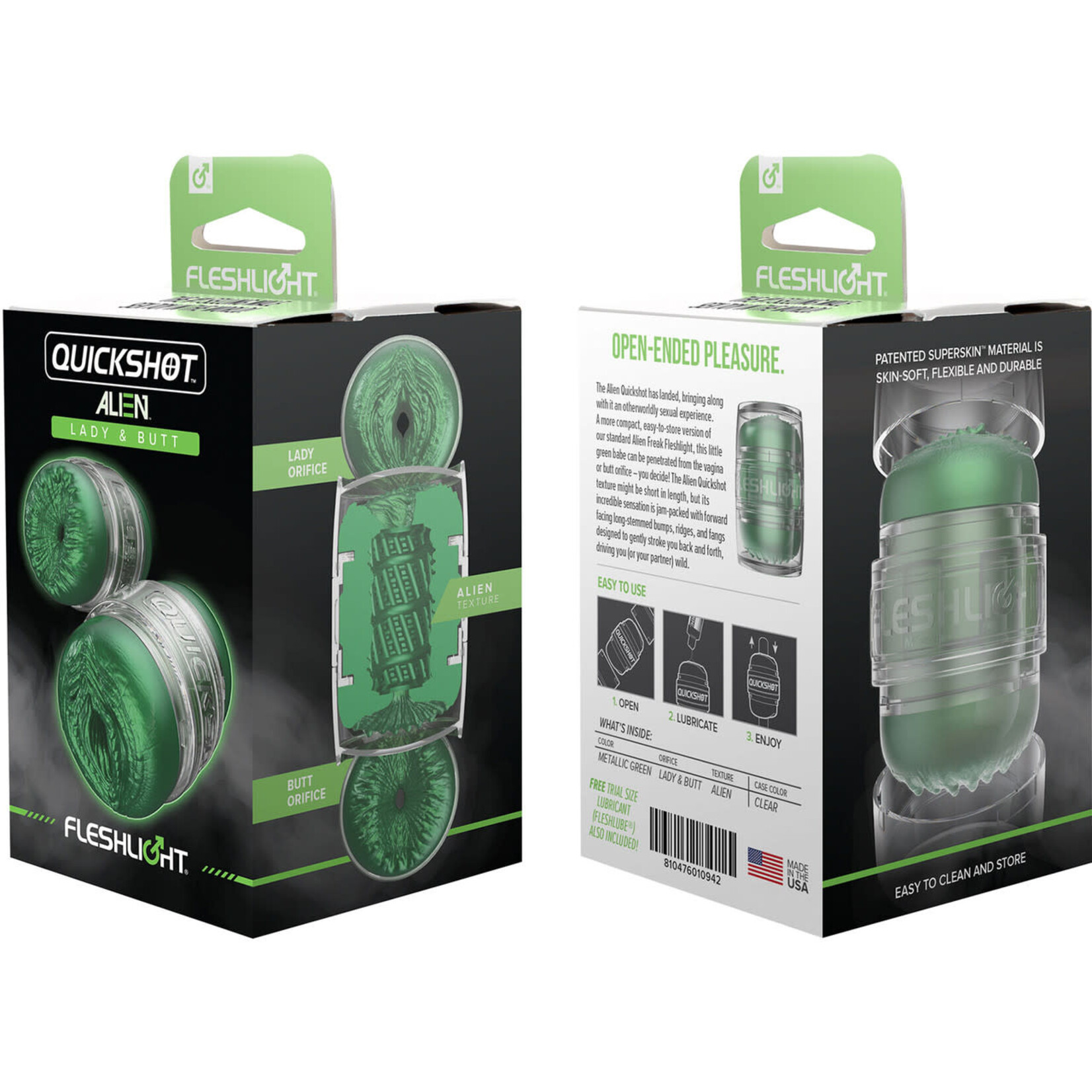 FLESH-LIGHT FLESHLIGHT QUICKSHOT ALIEN GREEN METALLIC LADY/BUTT