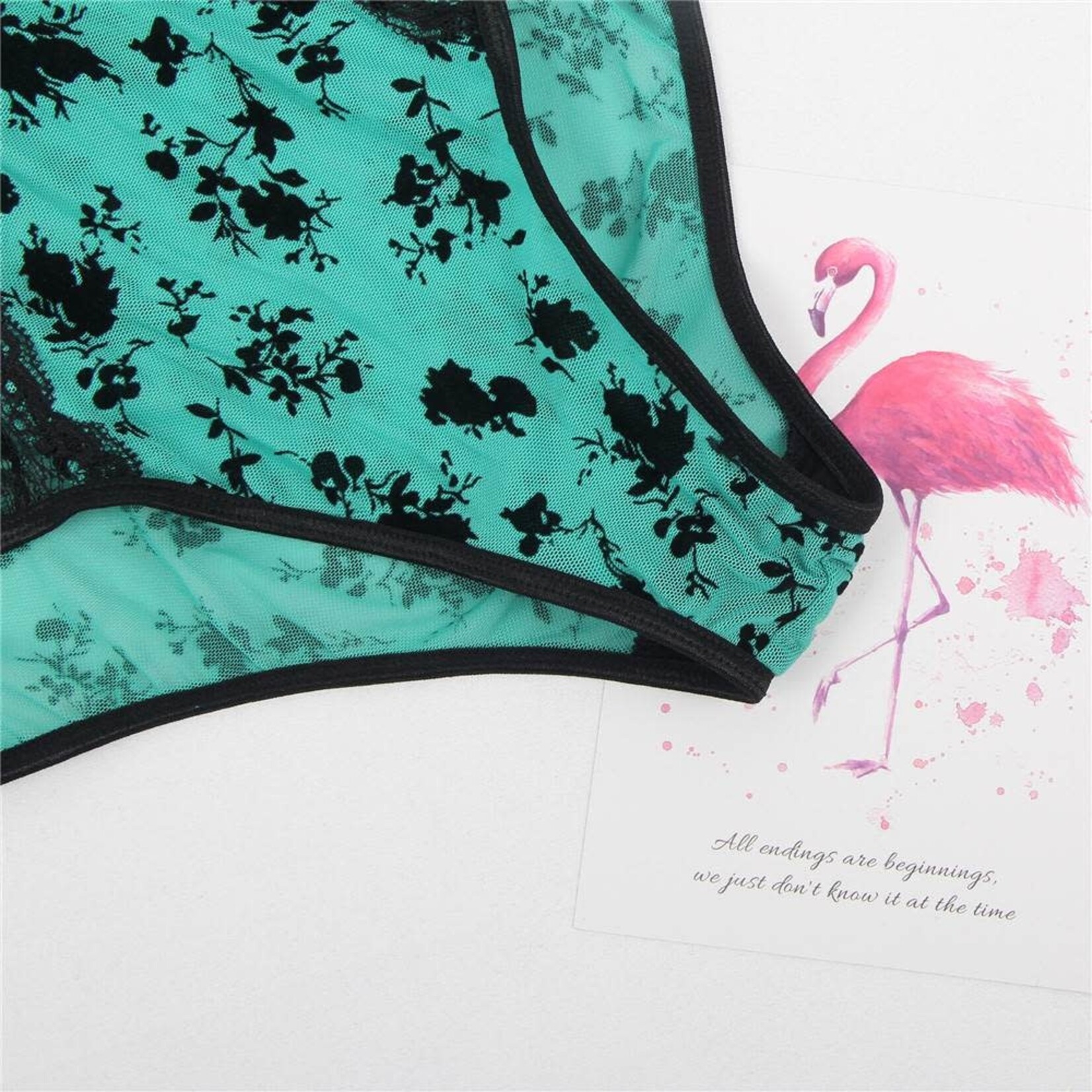 OH YEAH! -  PLUS SIZE GREEN EXQUISITE LACE CHOKER NECK TEDDY M-L