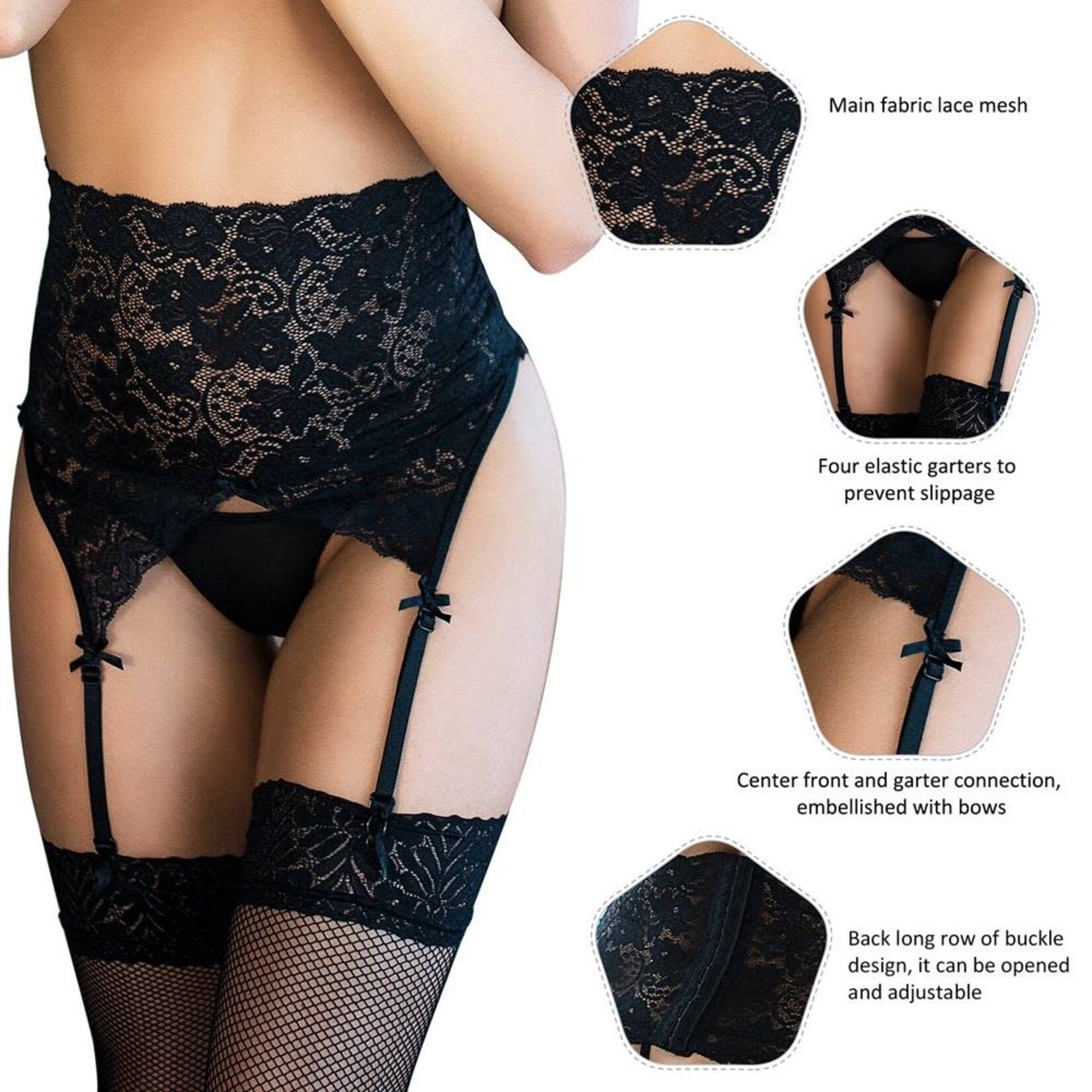 OH YEAH! -  BLACK SEXY LACE GARTER PANTY XS-S