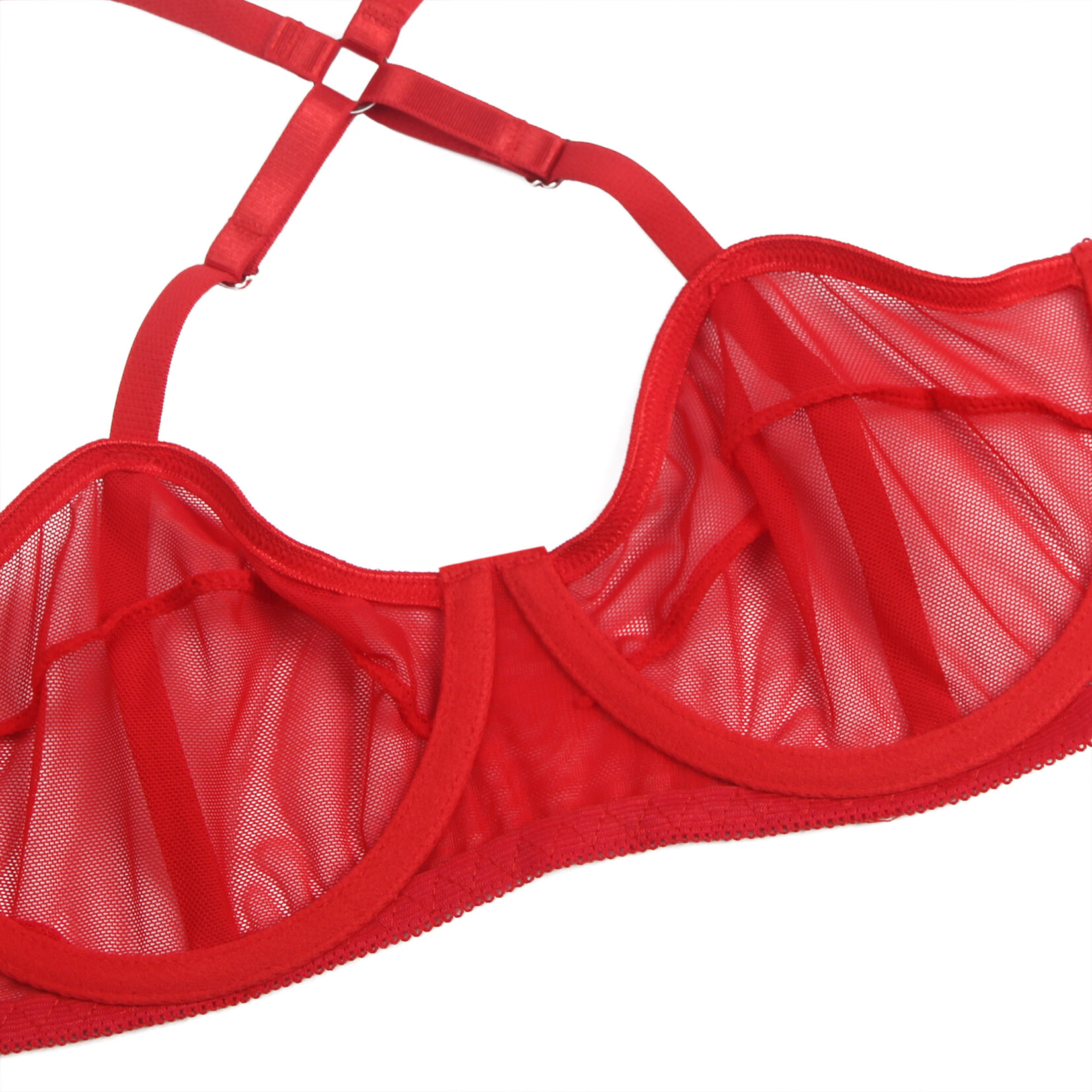 OH YEAH! -  RED MESH UNDERWIRE GARTER LINGERIE SET M-L