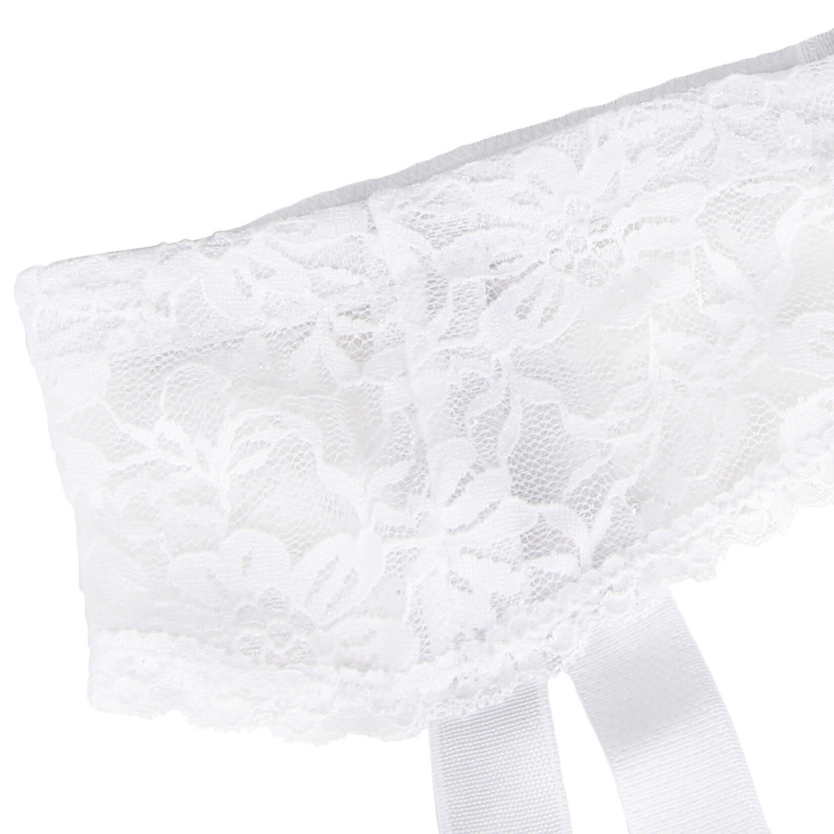 OH YEAH! -  WHITE LACE METAL BUTTON G STRING PANTIES WITH GARTER BELT M-L