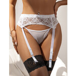 OH YEAH! -  WHITE LACE METAL BUTTON G STRING PANTIES WITH GARTER BELT XS-S