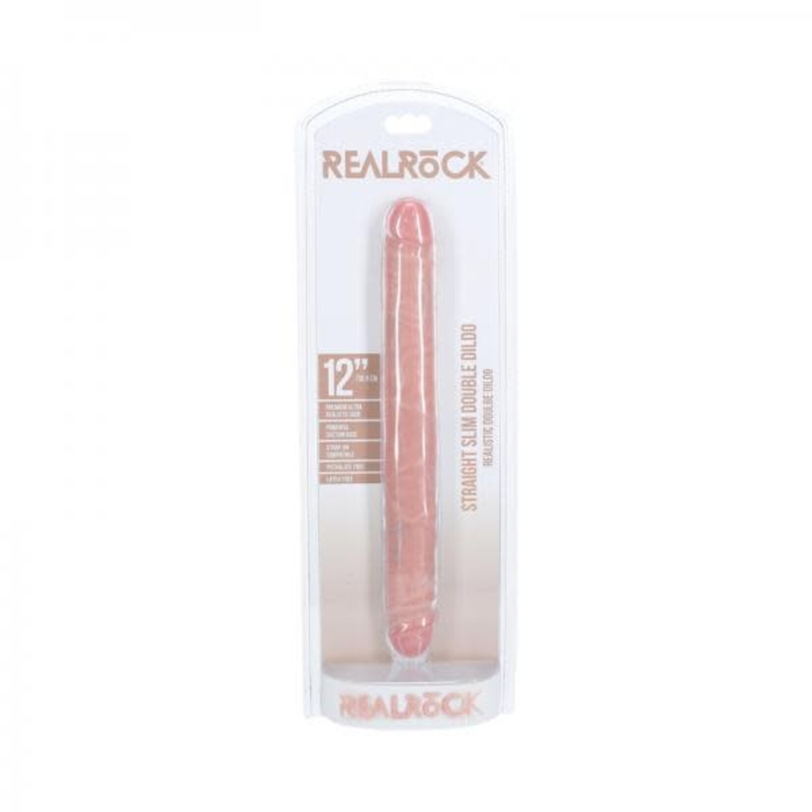 SHOTS REALROCK SLIM DOUBLE ENDED 12 INCH DILDO IN LIGHT