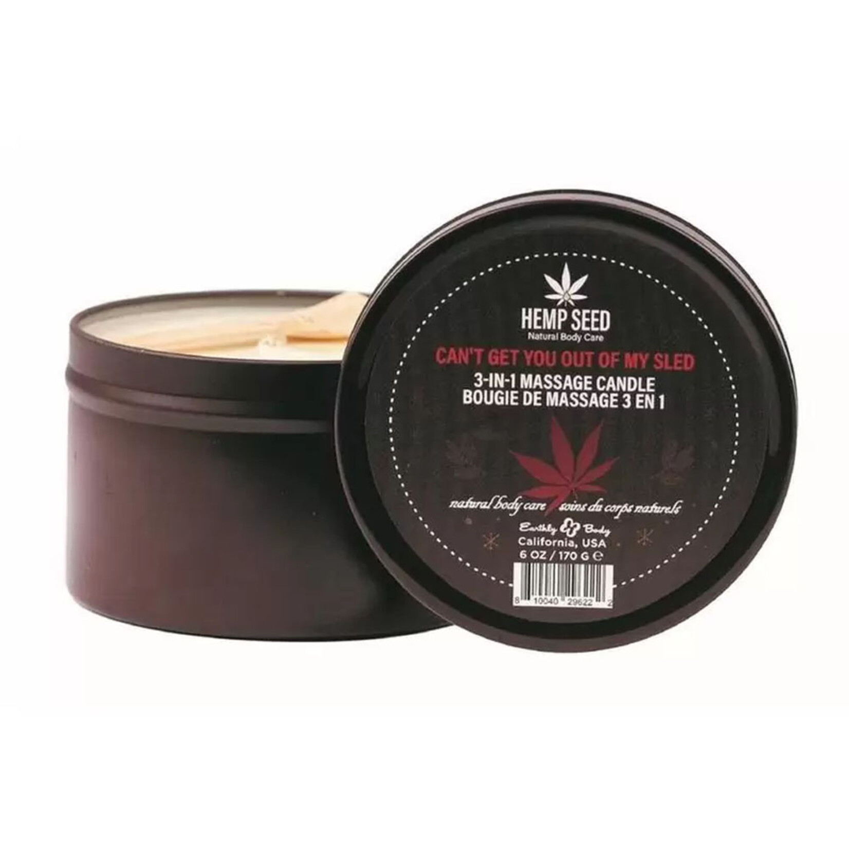 EARTHLY BODY EARTHLY BODY - 3-IN-1 MASSAGE CANDLE 6OZ IN CAN'T GET YOU OUT OF MY SLED CAN'T GET YOU OUT OF MY SLED
