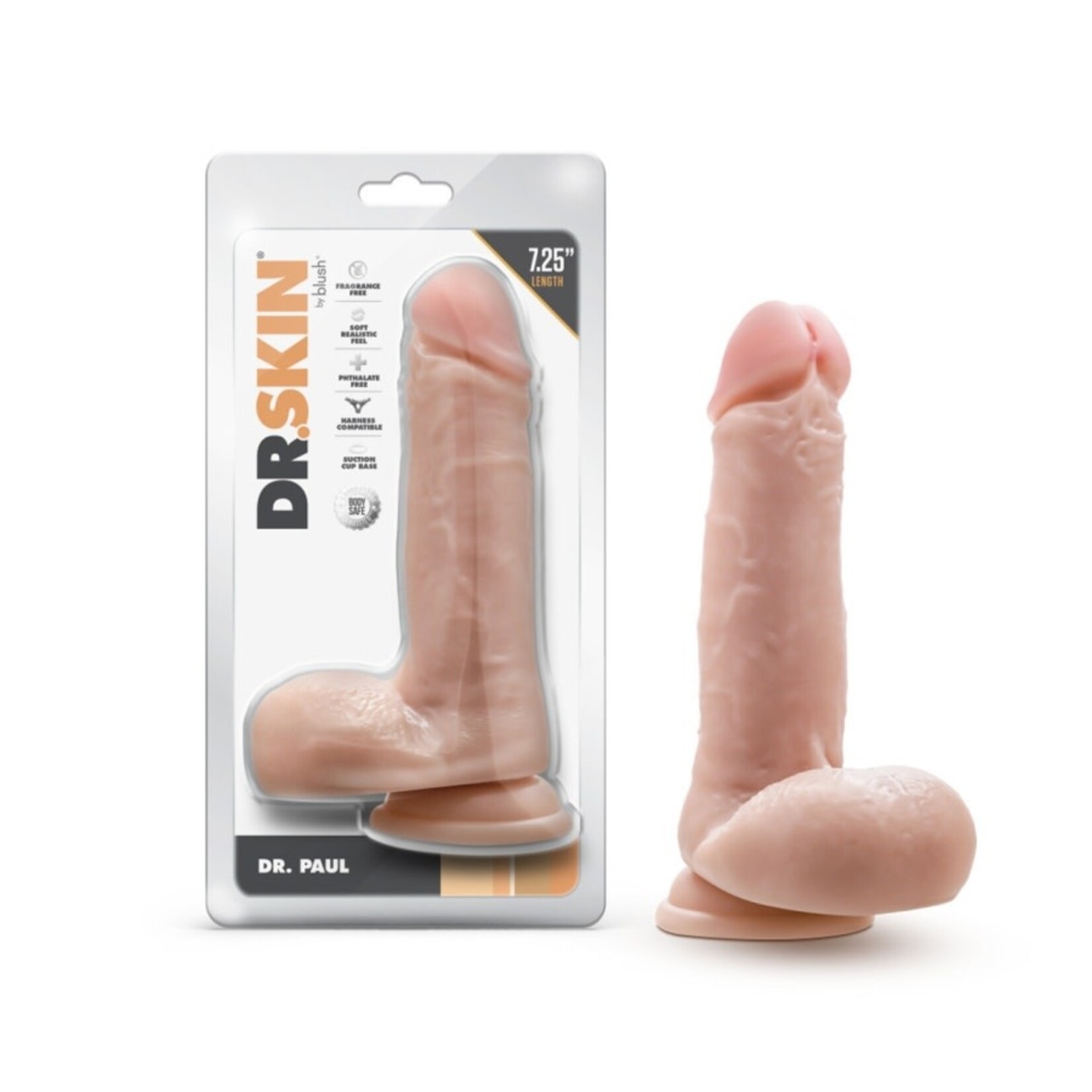 DR. SKIN BLUSH - DR. SKIN - DR. PAUL - 7.25 INCH DILDO WITH BALLS - BEIGE