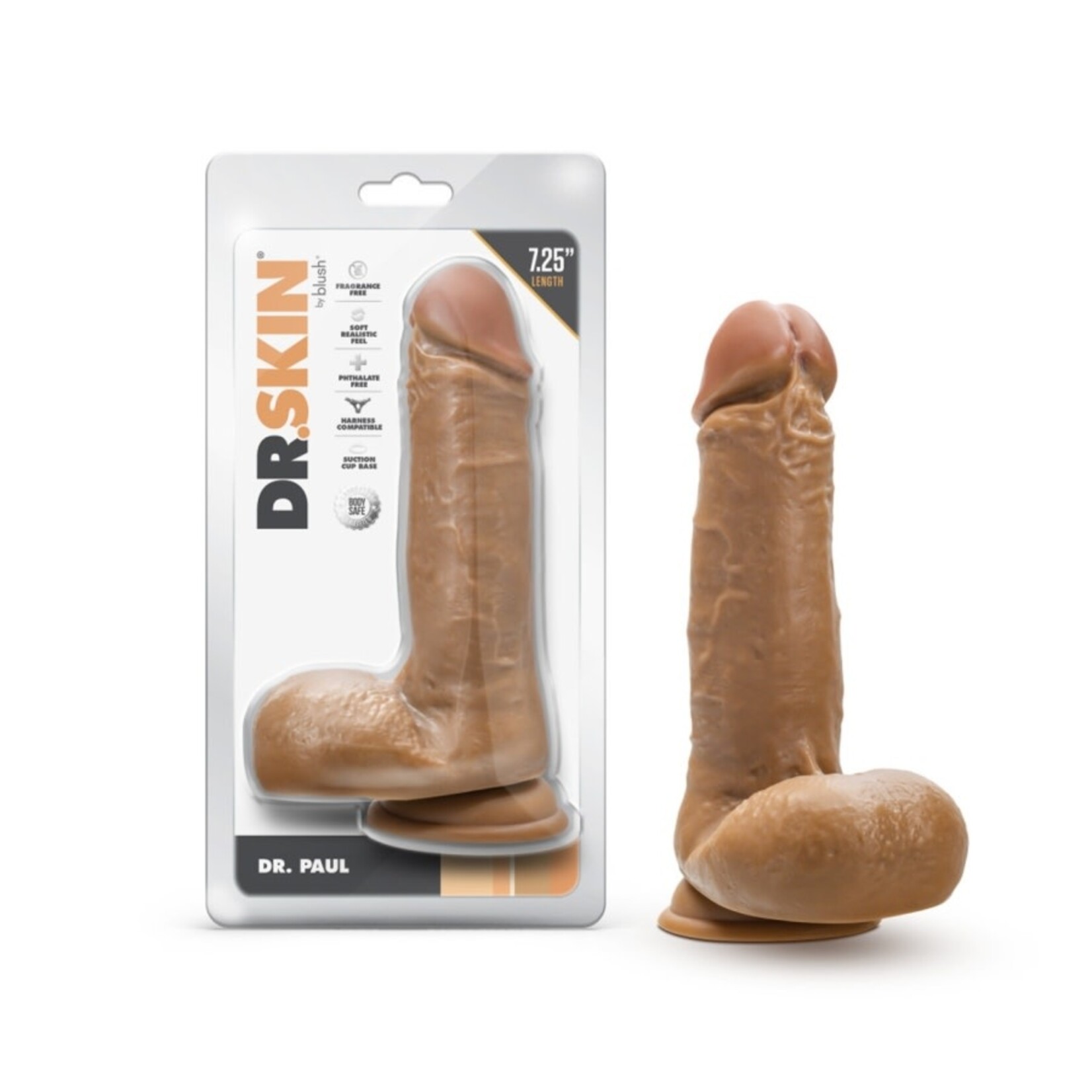 DR. SKIN BLUSH - DR. SKIN - DR. PAUL - 7.25 INCH DILDO WITH BALLS - TAN