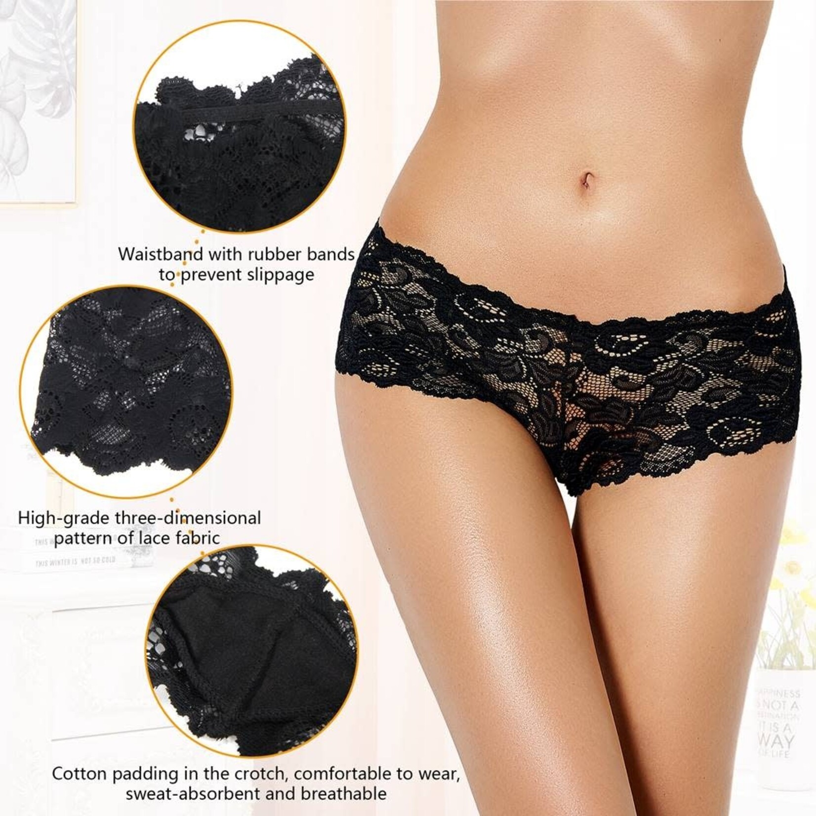 OH YEAH! -  BLACK SEXY FLORAL LACE PANTY L