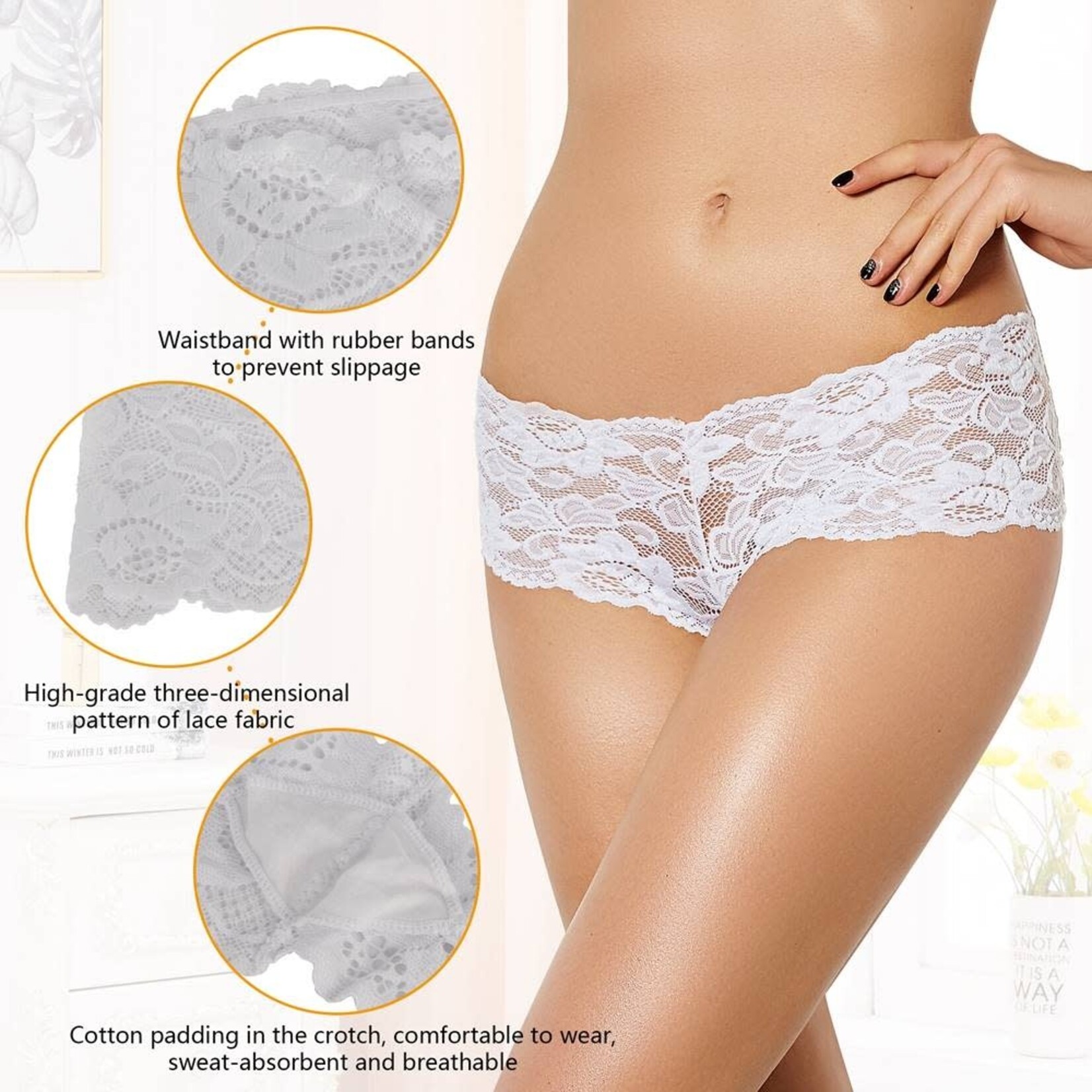 OH YEAH! -  WHITE SEXY FLORAL LACE PANTY 4XL