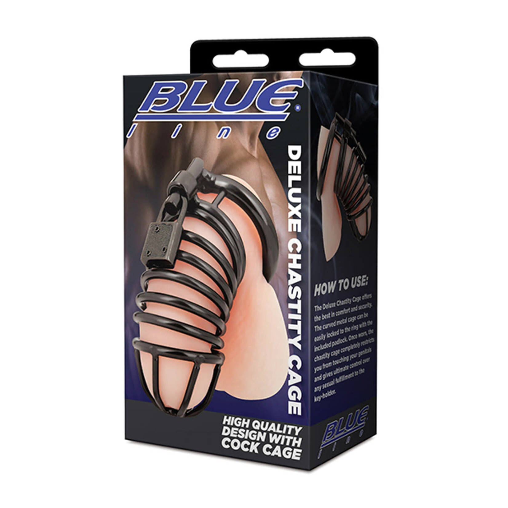 BLUE LINE DELUXE STEEL CHASTITY CAGE IN BLACK
