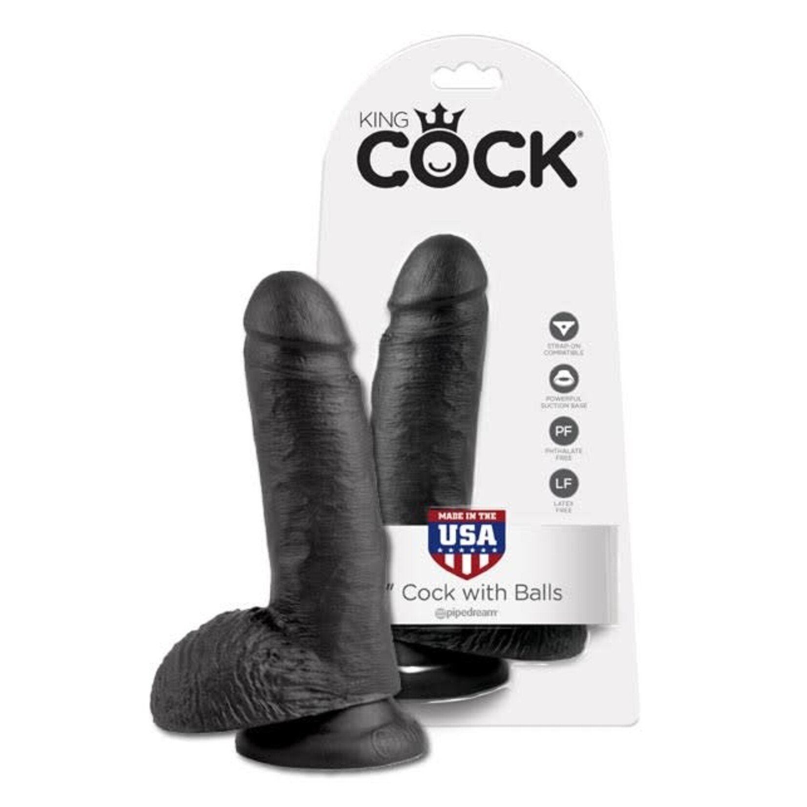 KING COCK KING COCK 8" WITH BALLS IN BLACK