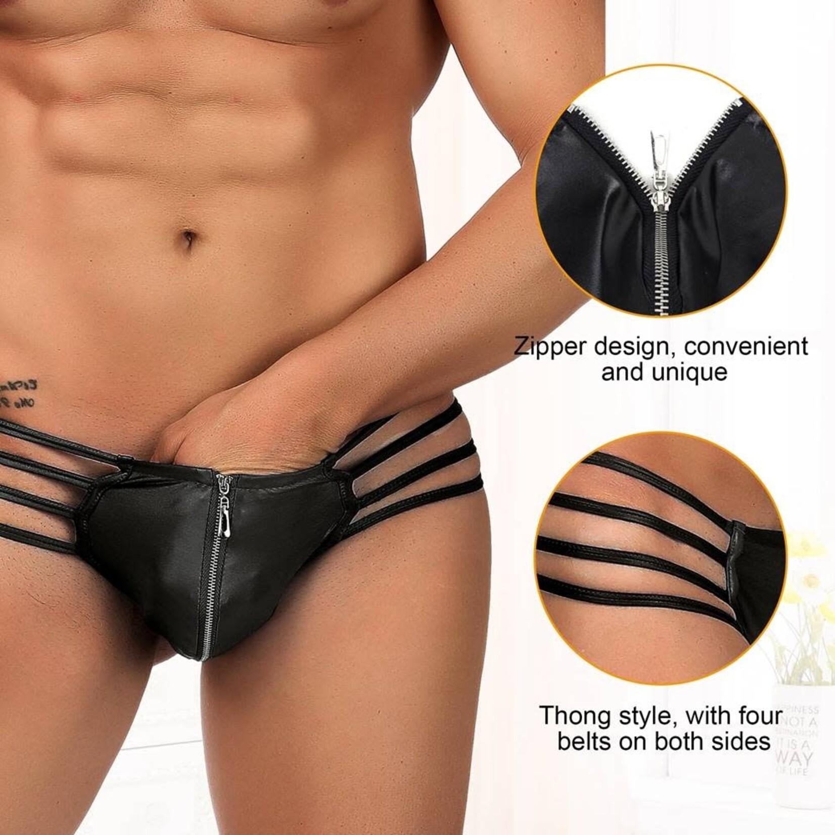 OH YEAH! -  MENS SYNTHETIC LEATHER SEXY ZIPPER PANTIES L