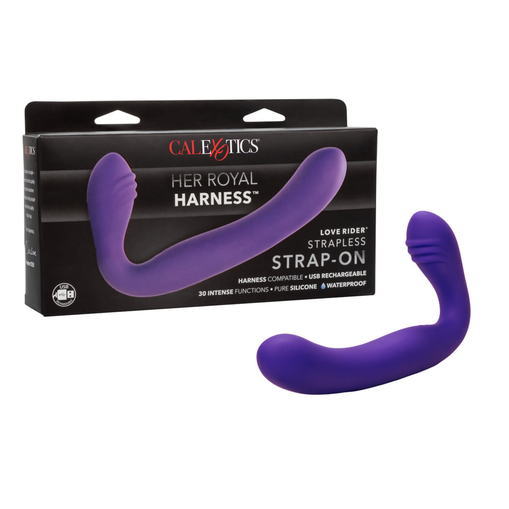 CALEXOTICS HER ROYAL HARNESS LOVE RIDER STRAPLESS STRAP-ON - PURPLE