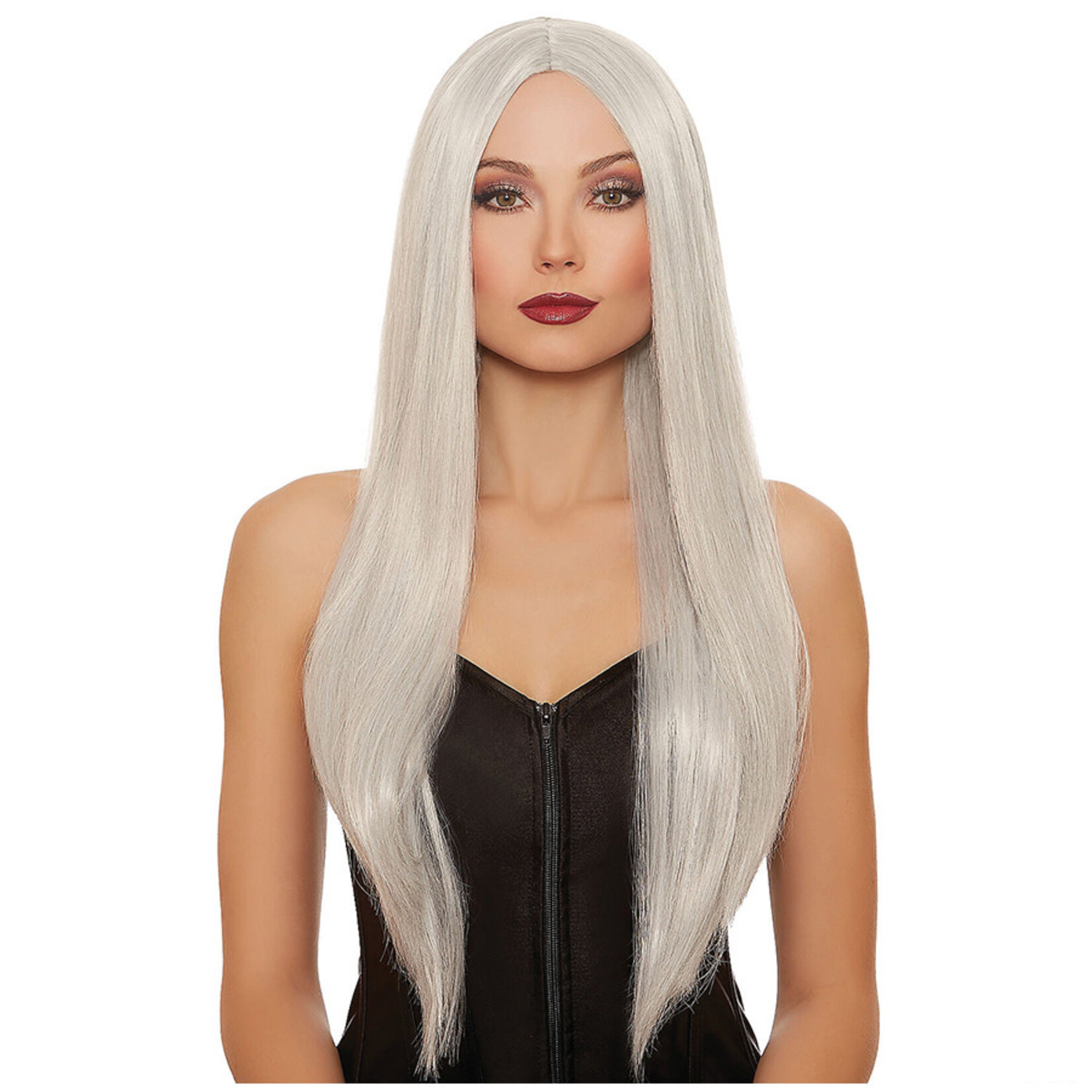 DREAMGIRL LINGERIE DREAMGIRL -  ADJUSTABLE EXTRA-LONG STRAIGHT WIG GREY-WHITE O/S