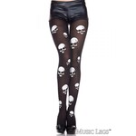 MUSIC LEGS MUSIC LEGS -  SKULL PRINT PANTYHOSE BLACK-WHITE O/S