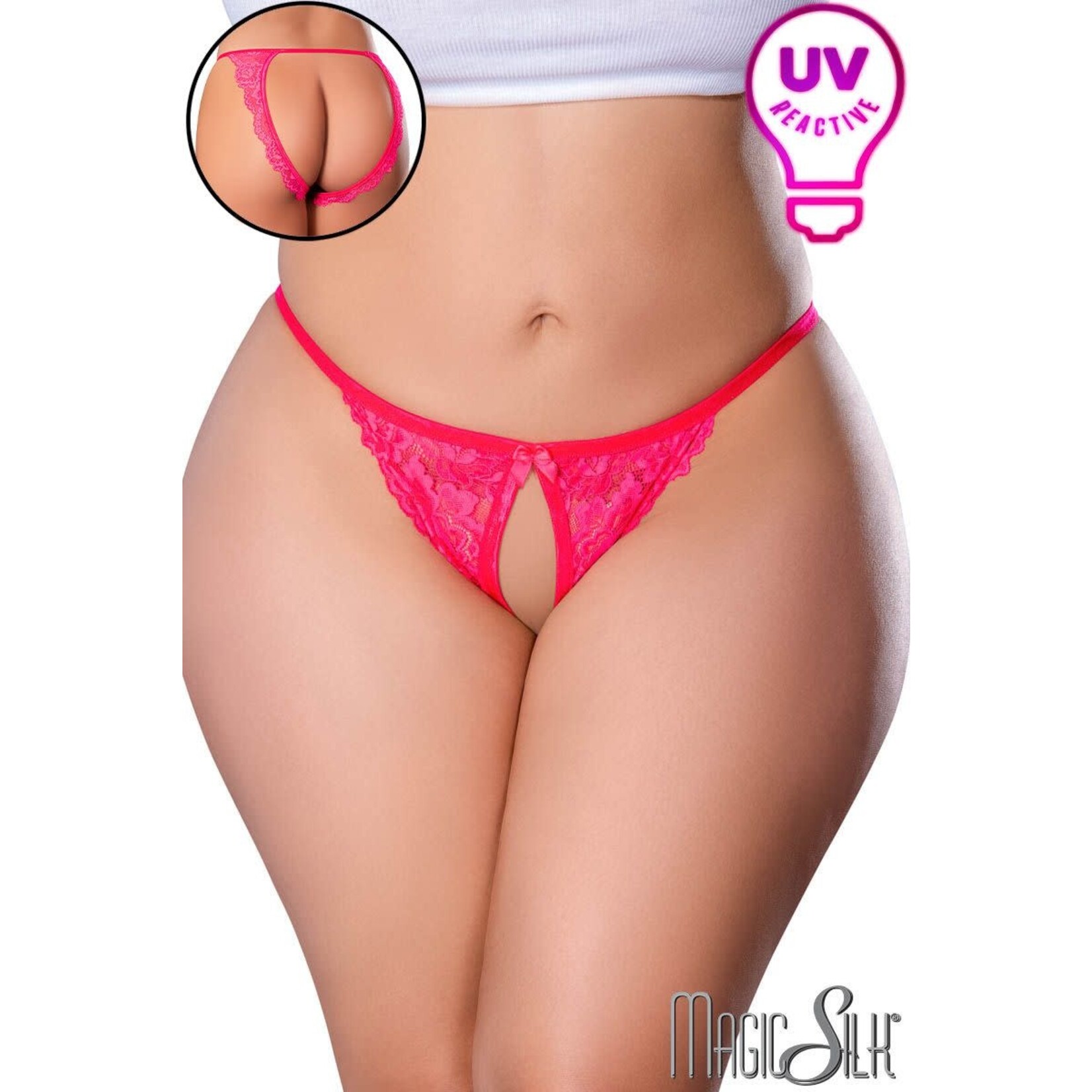 MAGIC SILK -  UV LACE FLUTTER THONG PINK QUEEN