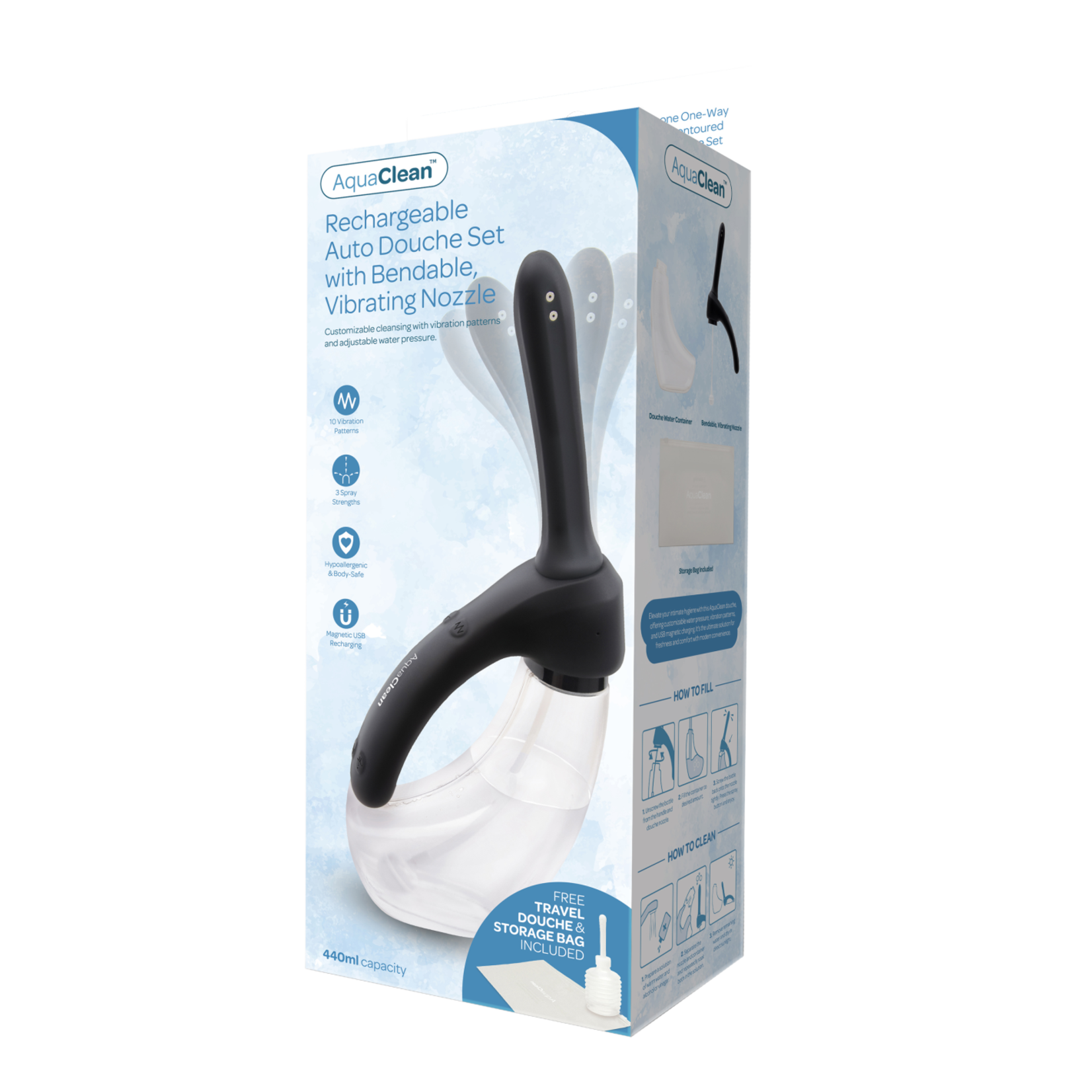 AQUACLEAN - RECHARGEABL AUTO DOUCHE SET WITH BENDABLE VIBRATING NOZZLE