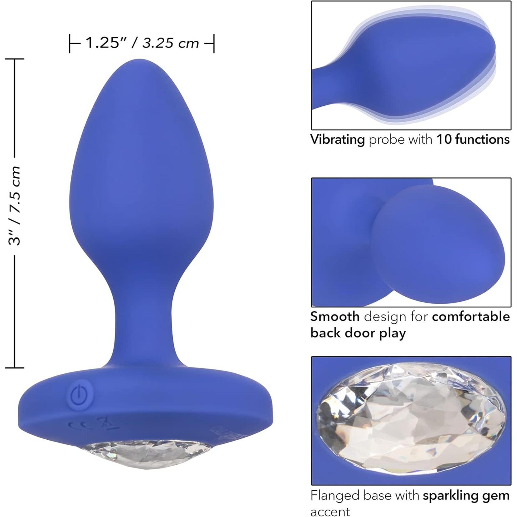 CALEXOTICS CHEEKY GEMS MEDIUM RECHARGEABLE VIBRATING PROBE - BLUE
