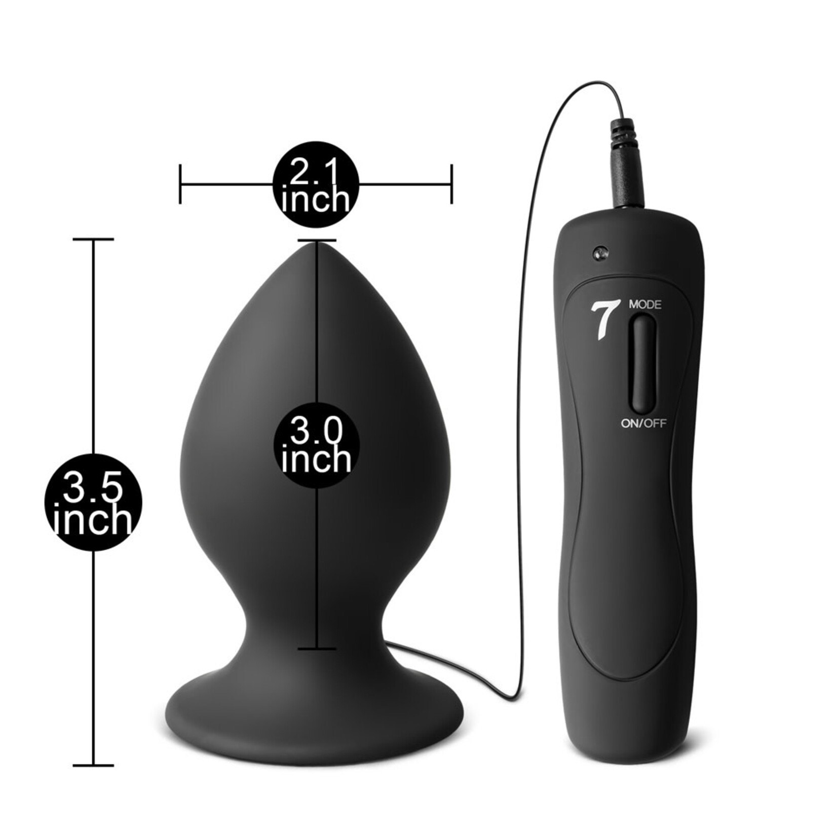 7-SPEED BLACK SILICONE VIBRATING ANAL PLUG - LARGE