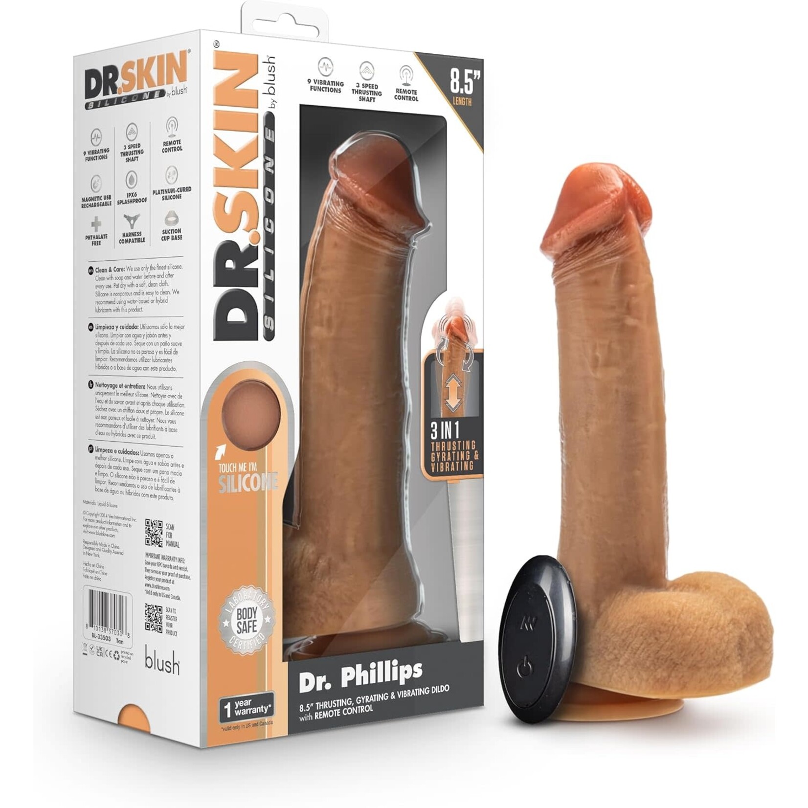 DR. SKIN BLUSH - DR. SKIN SILICONE - DR. PHILLIPS 8.5" THRUSTING DILDO - TAN