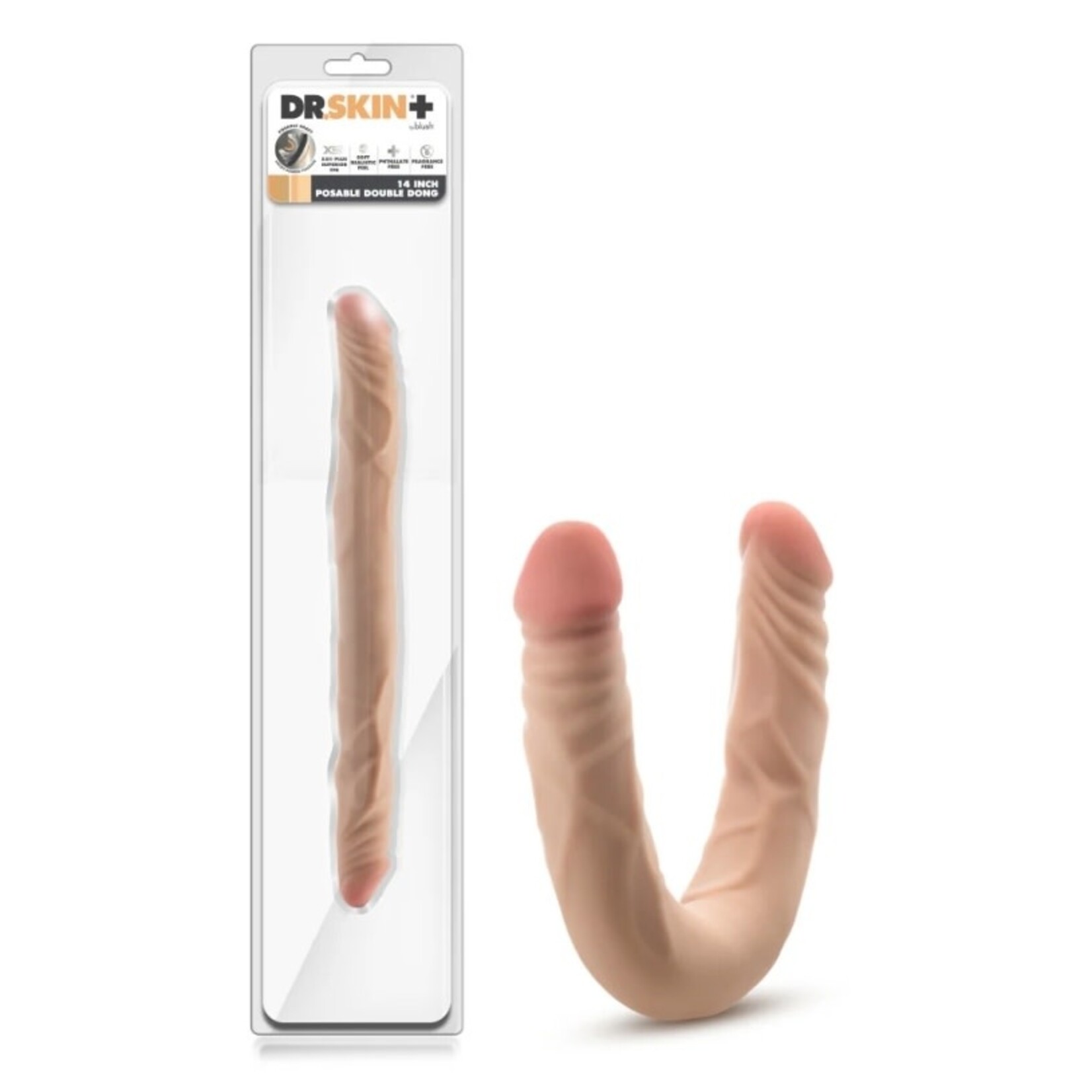 DR. SKIN BLUSH - DR. SKIN PLUS - 14" POSABLE DOUBLE DONG - BEIGE
