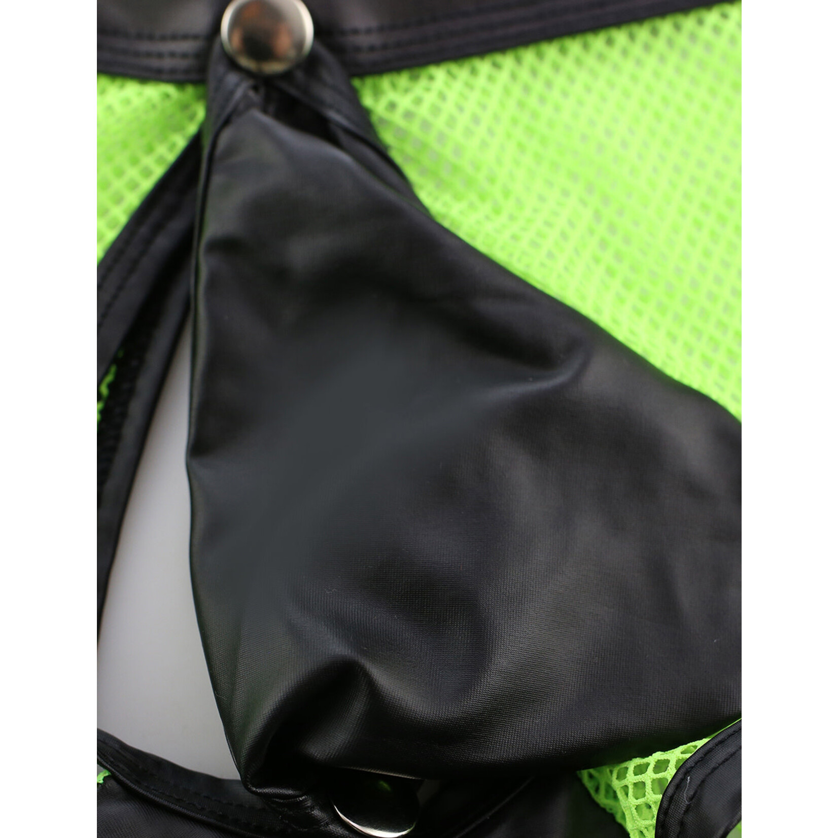 OH YEAH! -  GREEN SEXY MESH OPENABLE CROTCH IMITATION LEATHER MEN'S BOXER UNDERWEAR GREEN LARGE