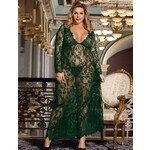 OH YEAH! -  GREEN V NECK SEXY SEE-THROUGH LONG NIGHTDRESS WITH THONG AS SHOWN XS-S