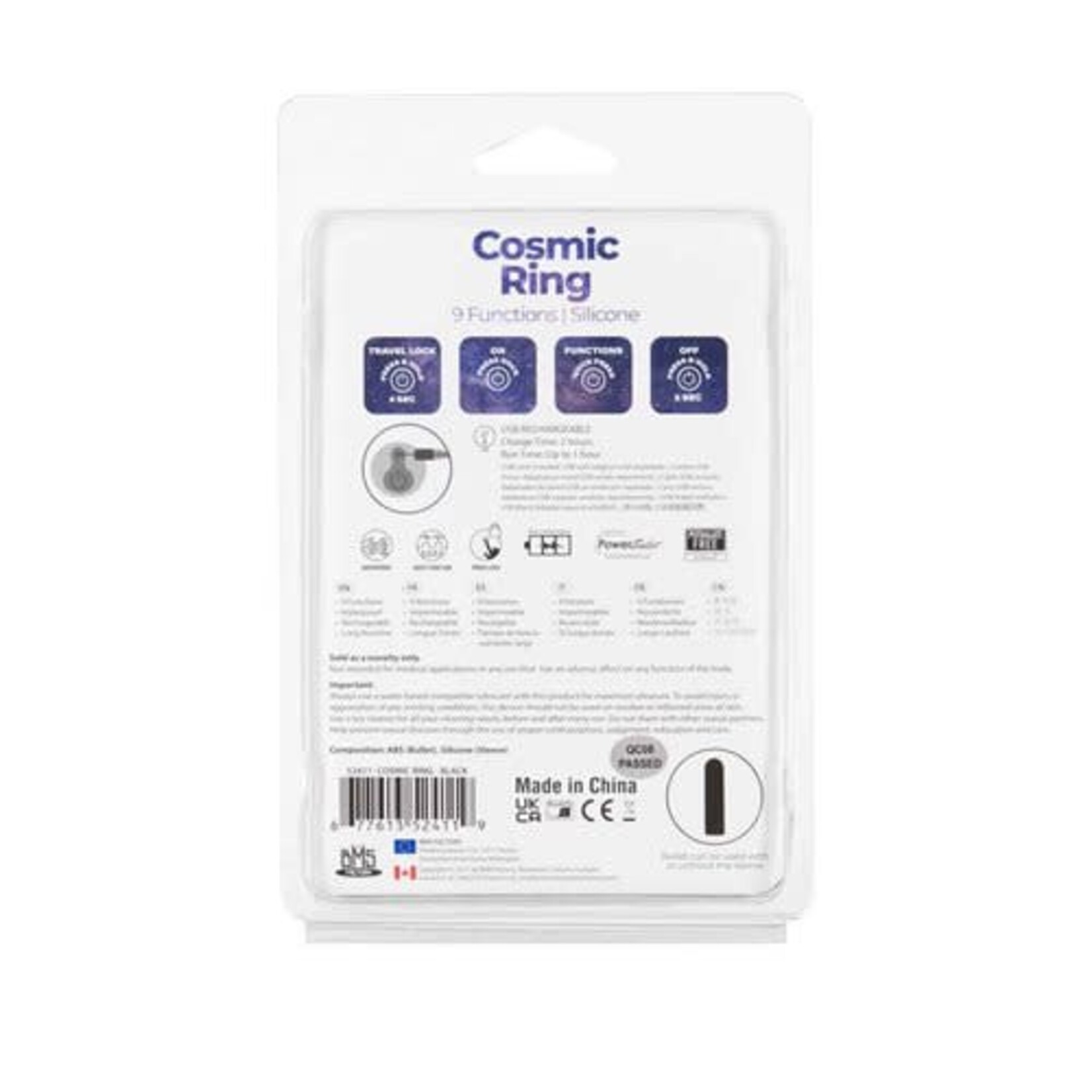 POWERBULLET - COSMIC RING - VIBRATING COCK RING - BLACK