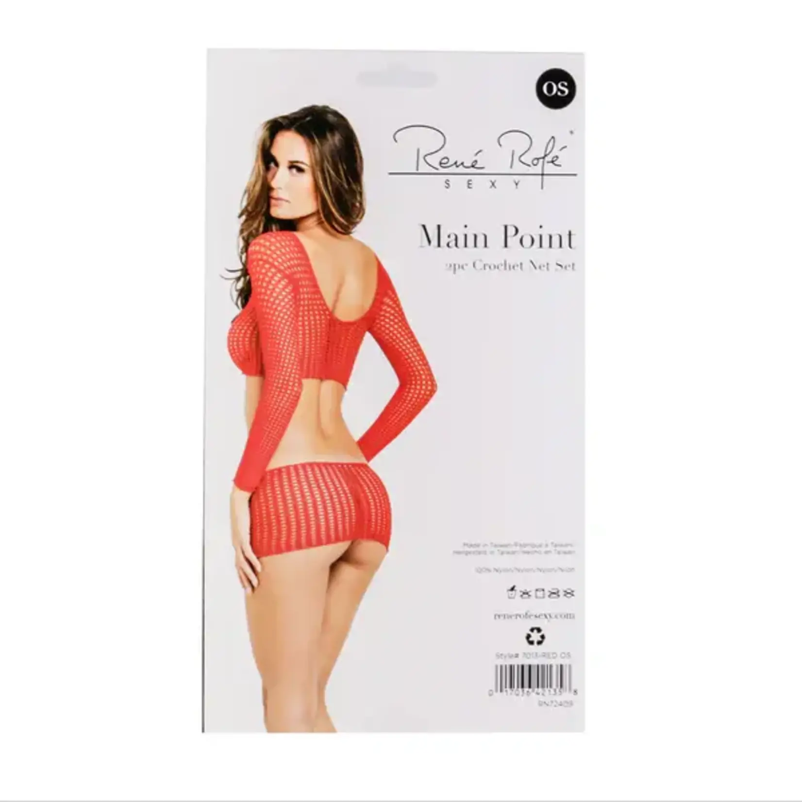 RENE ROFE LINGERIE RENE ROFE MAIN POINT 2PC CROCHET NET SET - RED - ONE SIZE