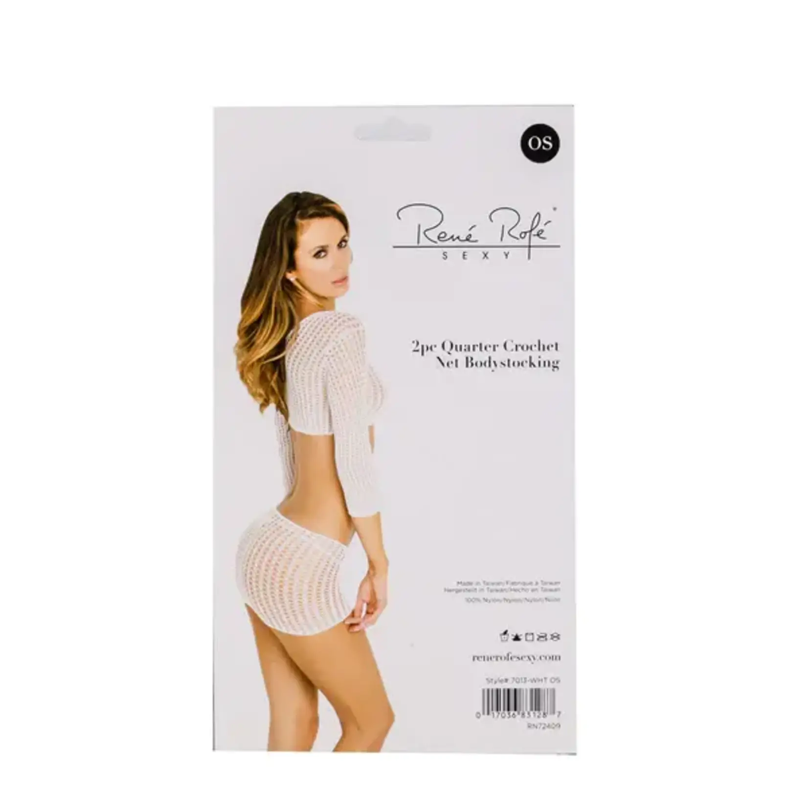 RENE ROFE LINGERIE RENE ROFE 2PC QUARTER CROCHET NET BODYSTOCKING- WHITE - ONE SIZE