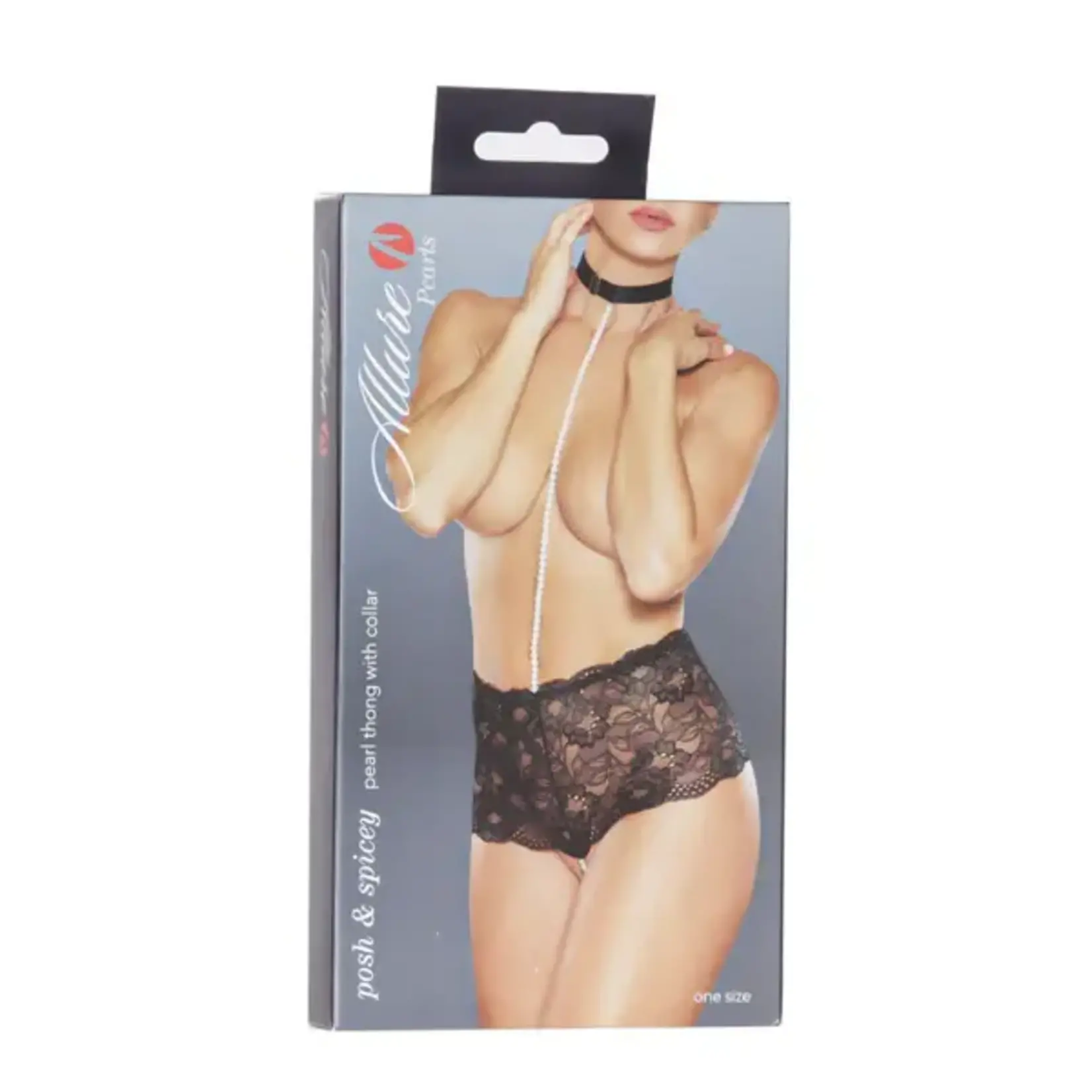 ALLURE LINGERIE ALLURE POSH & SPICY PEARL THONG WITH HALTER NECK - BLACK - ONE SIZE FITS MOST