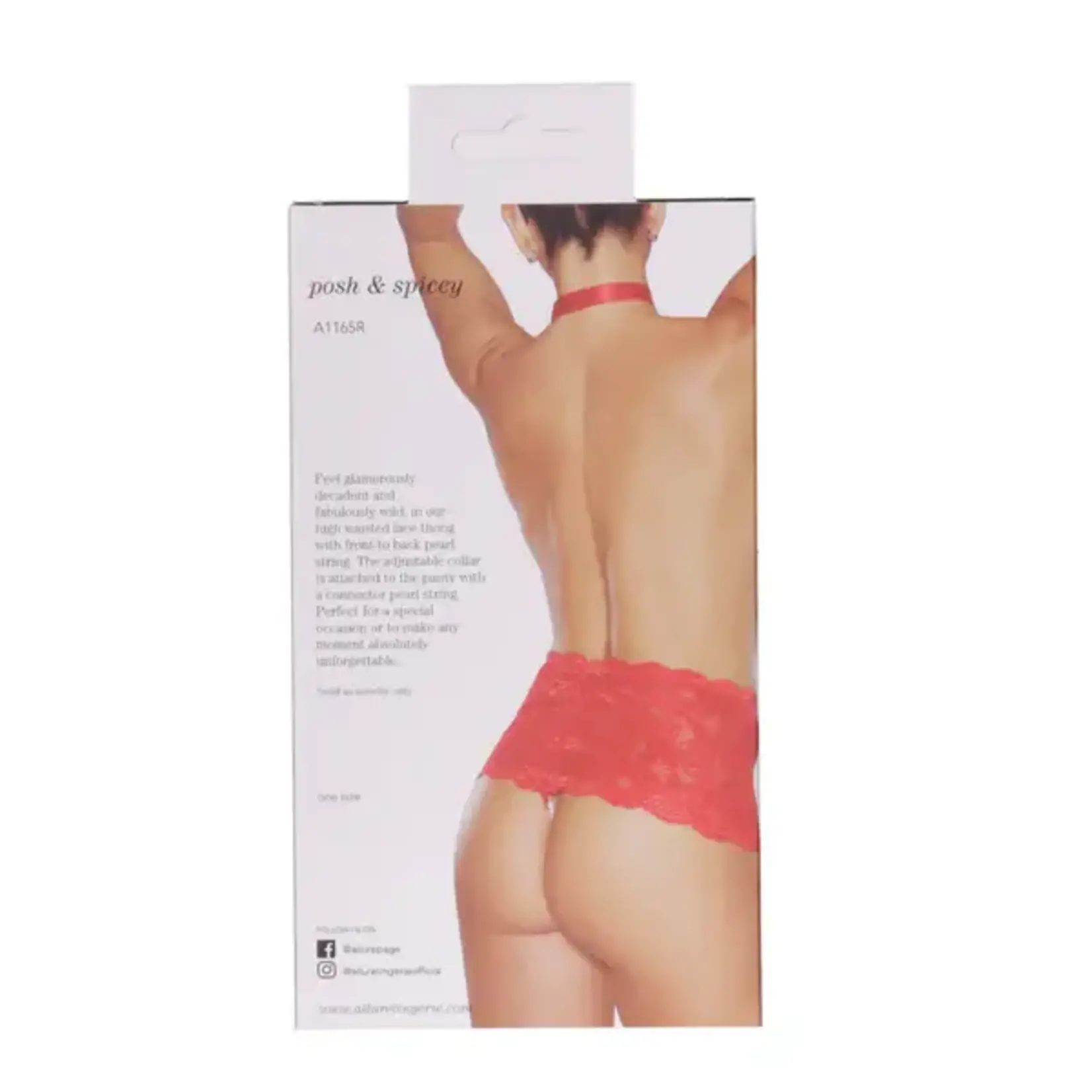 ALLURE LINGERIE ALLURE POSH & SPICY PEARL THONG WITH HALTER NECK - RED - ONE SIZE FITS MOST