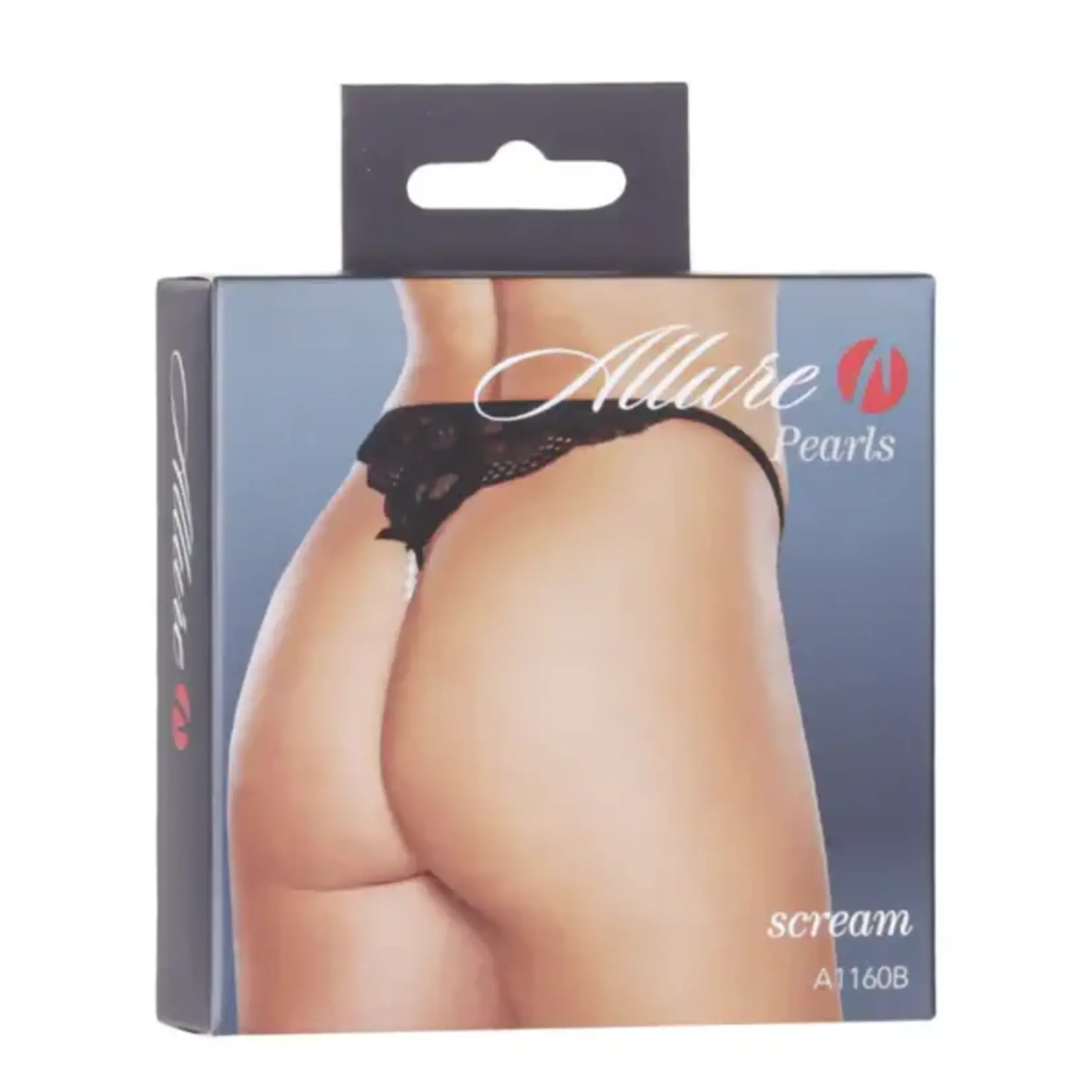 ALLURE LINGERIE ALLURE SCREAM PEARL THONG - BLACK - ONE SIZE FITS MOST - BLACK