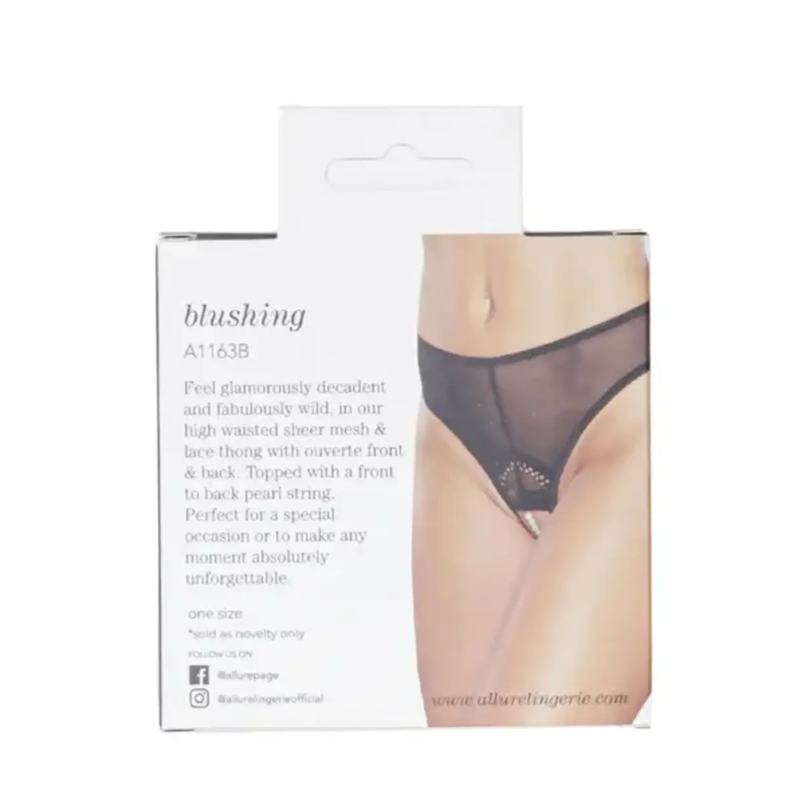 ALLURE LINGERIE ALLURE BLUSHING PEARL THONG - BLACK - ONE SIZE FITS MOST